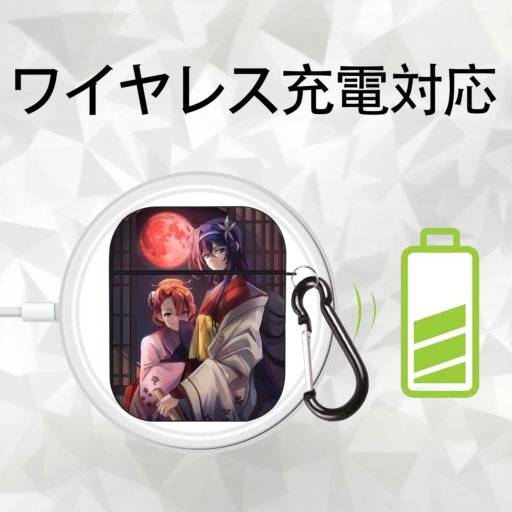 文豪ストレイドッグス Bungo Stray Dogs AirPods 第2世代保護ケース ハードシェル ブラック 耐衝撃・防指紋・カラビナ付き
