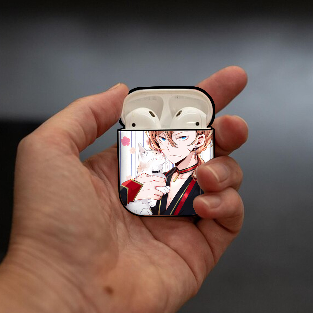 文豪ストレイドッグス Bungo Stray Dogs AirPods 第2世代保護ケース ハードシェル ブラック 耐衝撃・防指紋・カラビナ付き