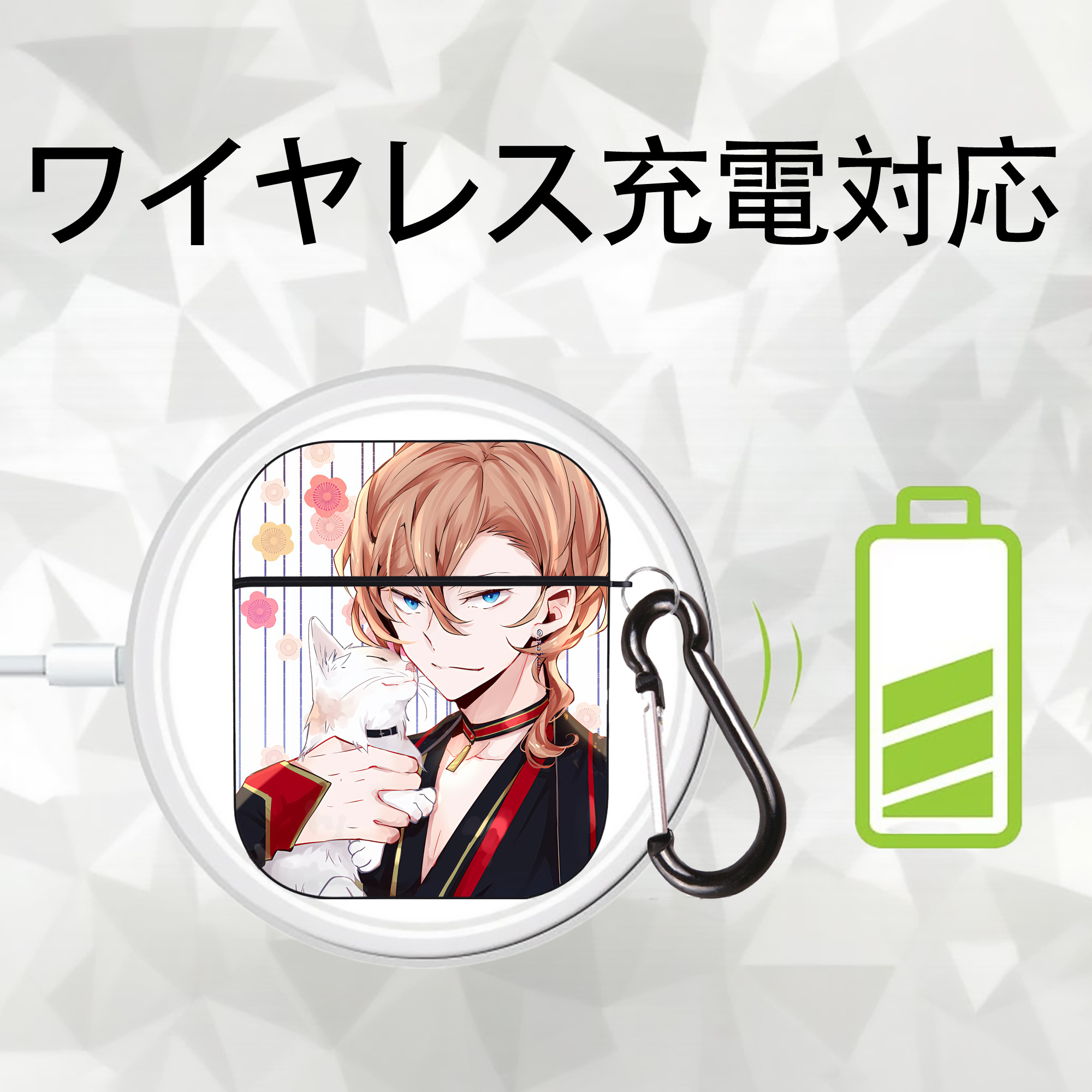文豪ストレイドッグス Bungo Stray Dogs AirPods 第2世代保護ケース ハードシェル ブラック 耐衝撃・防指紋・カラビナ付き