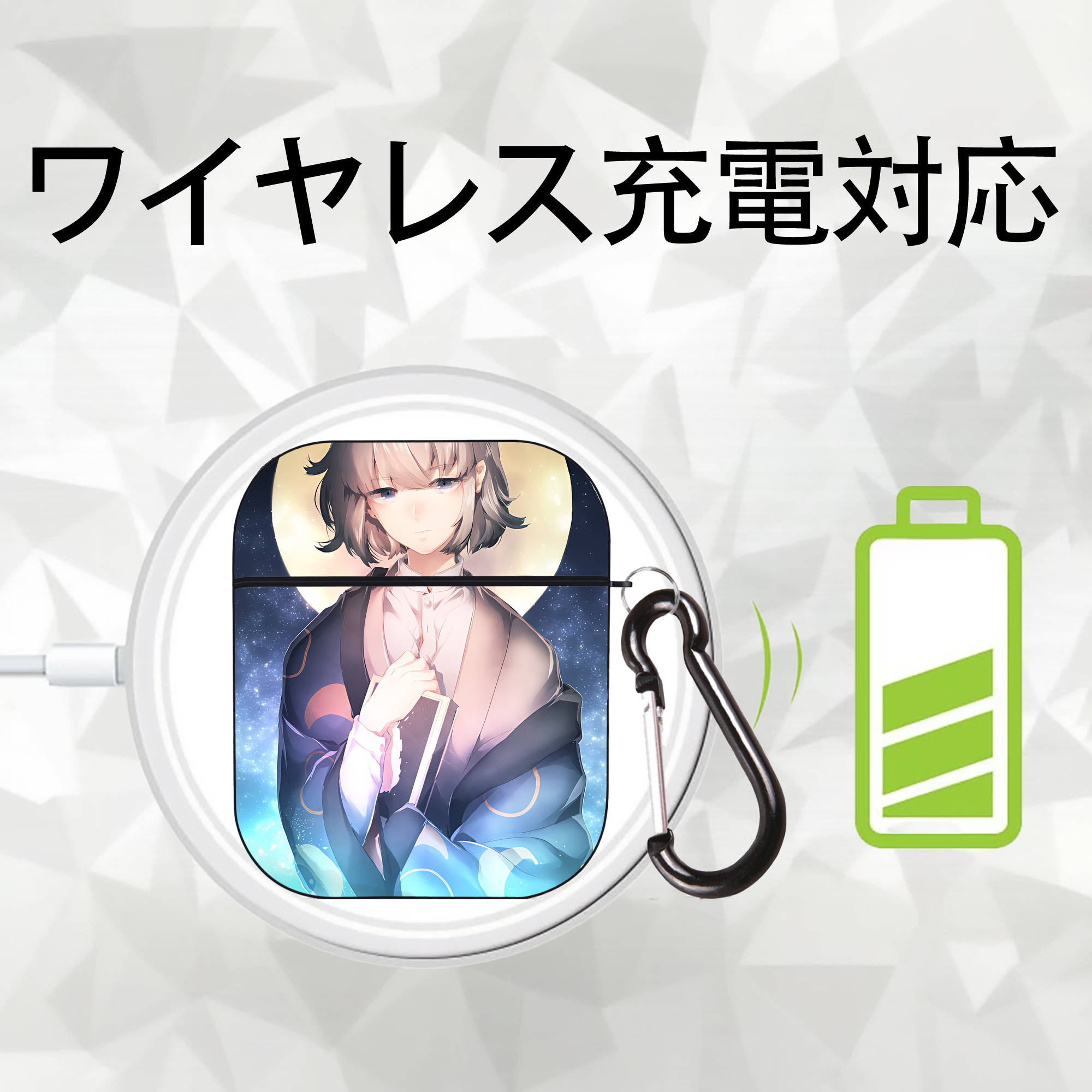 文豪ストレイドッグス Bungo Stray Dogs AirPods 第2世代保護ケース ハードシェル ブラック 耐衝撃・防指紋・カラビナ付き