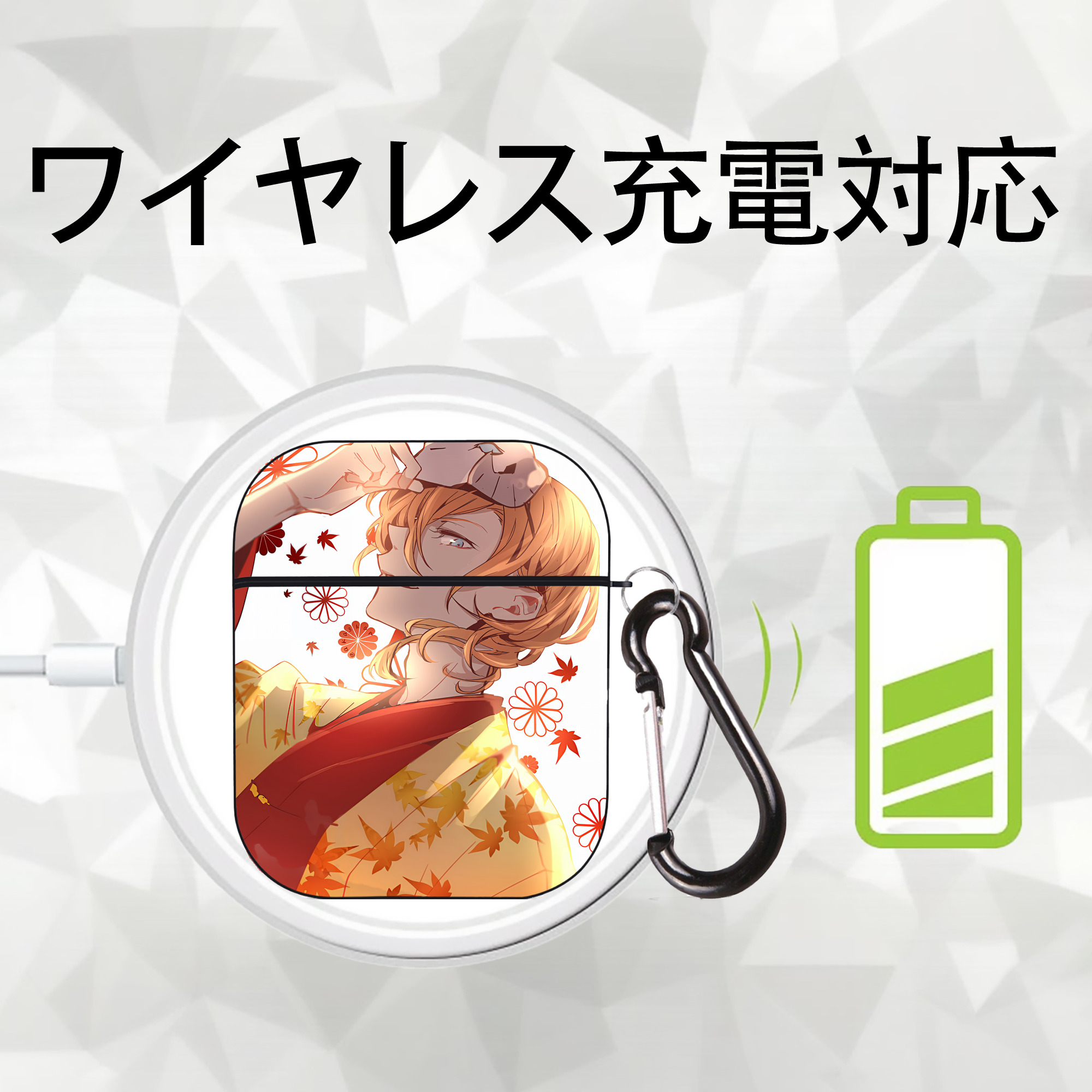 文豪ストレイドッグス Bungo Stray Dogs AirPods 第2世代保護ケース ハードシェル ブラック 耐衝撃・防指紋・カラビナ付き