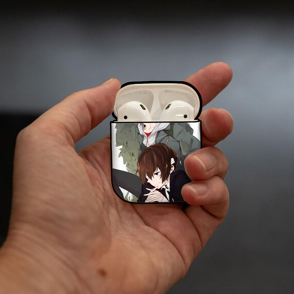 文豪ストレイドッグス Bungo Stray Dogs AirPods 第2世代保護ケース ハードシェル ブラック 耐衝撃・防指紋・カラビナ付き