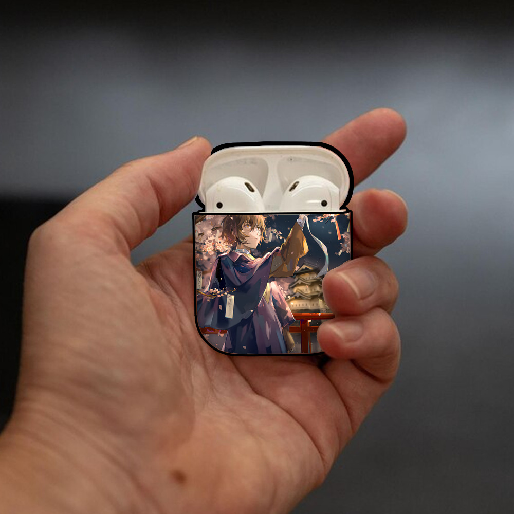 文豪ストレイドッグス Bungo Stray Dogs AirPods 第2世代保護ケース ハードシェル ブラック 耐衝撃・防指紋・カラビナ付き
