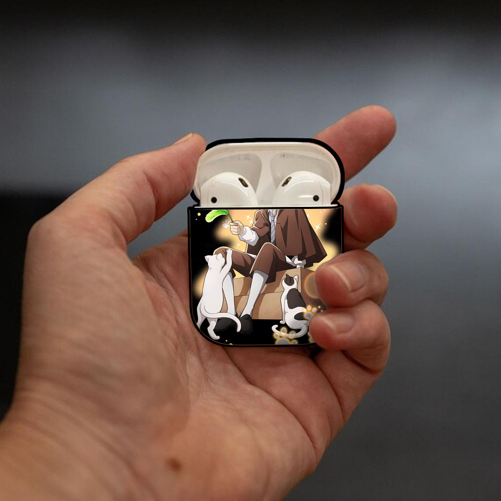 文豪ストレイドッグス Bungo Stray Dogs AirPods 第2世代保護ケース ハードシェル ブラック 耐衝撃・防指紋・カラビナ付き
