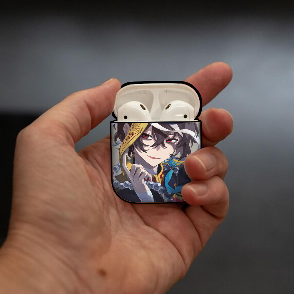 文豪ストレイドッグス Bungo Stray Dogs AirPods 第2世代保護ケース ハードシェル ブラック 耐衝撃・防指紋・カラビナ付き