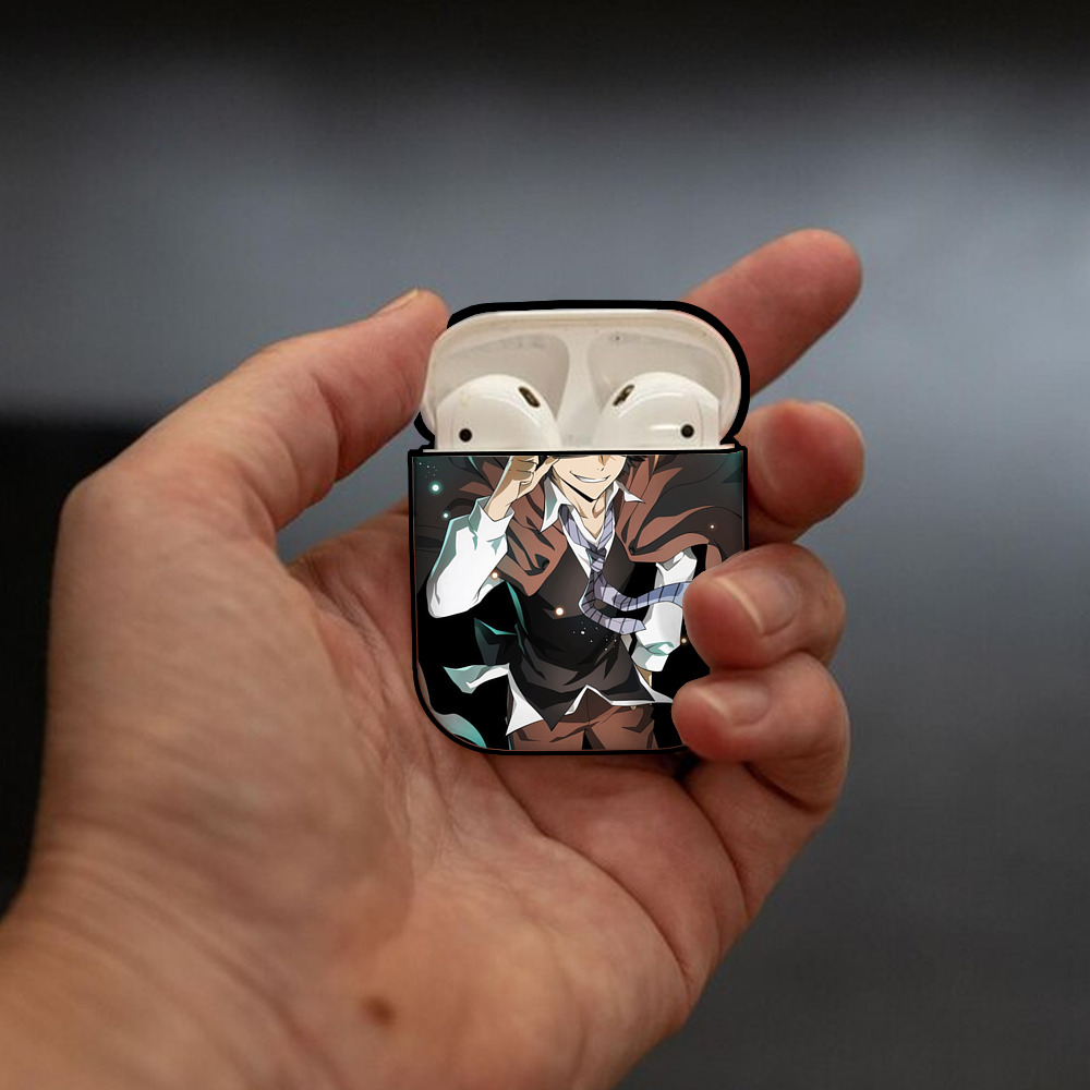 文豪ストレイドッグス Bungo Stray Dogs AirPods 第2世代保護ケース ハードシェル ブラック 耐衝撃・防指紋・カラビナ付き