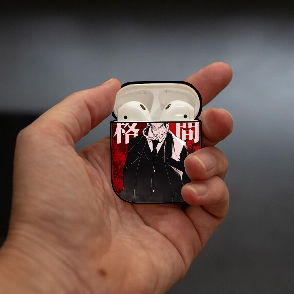 文豪ストレイドッグス Bungo Stray Dogs AirPods 第2世代保護ケース ハードシェル ブラック 耐衝撃・防指紋・カラビナ付き