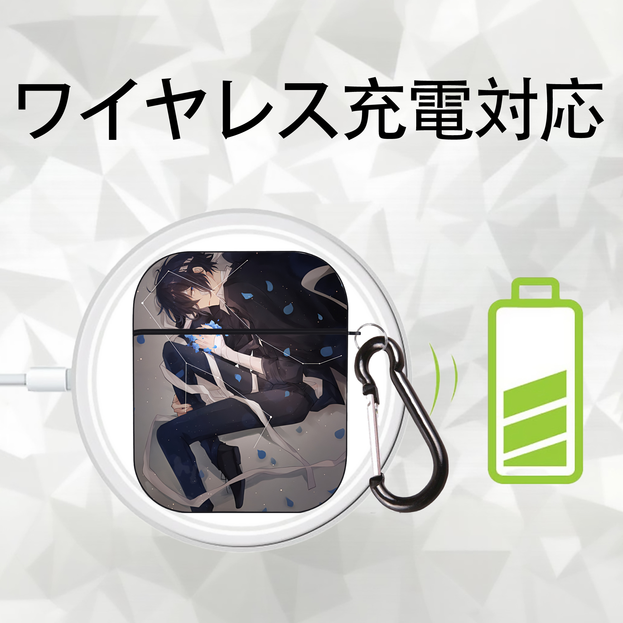 文豪ストレイドッグス Bungo Stray Dogs AirPods 第2世代保護ケース ハードシェル ブラック 耐衝撃・防指紋・カラビナ付き