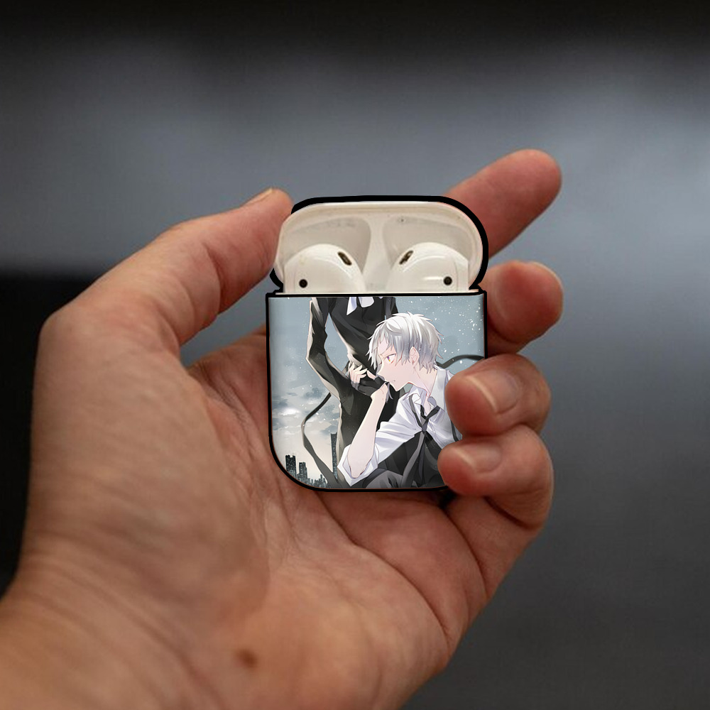 文豪ストレイドッグス Bungo Stray Dogs AirPods 第2世代保護ケース ハードシェル ブラック 耐衝撃・防指紋・カラビナ付き