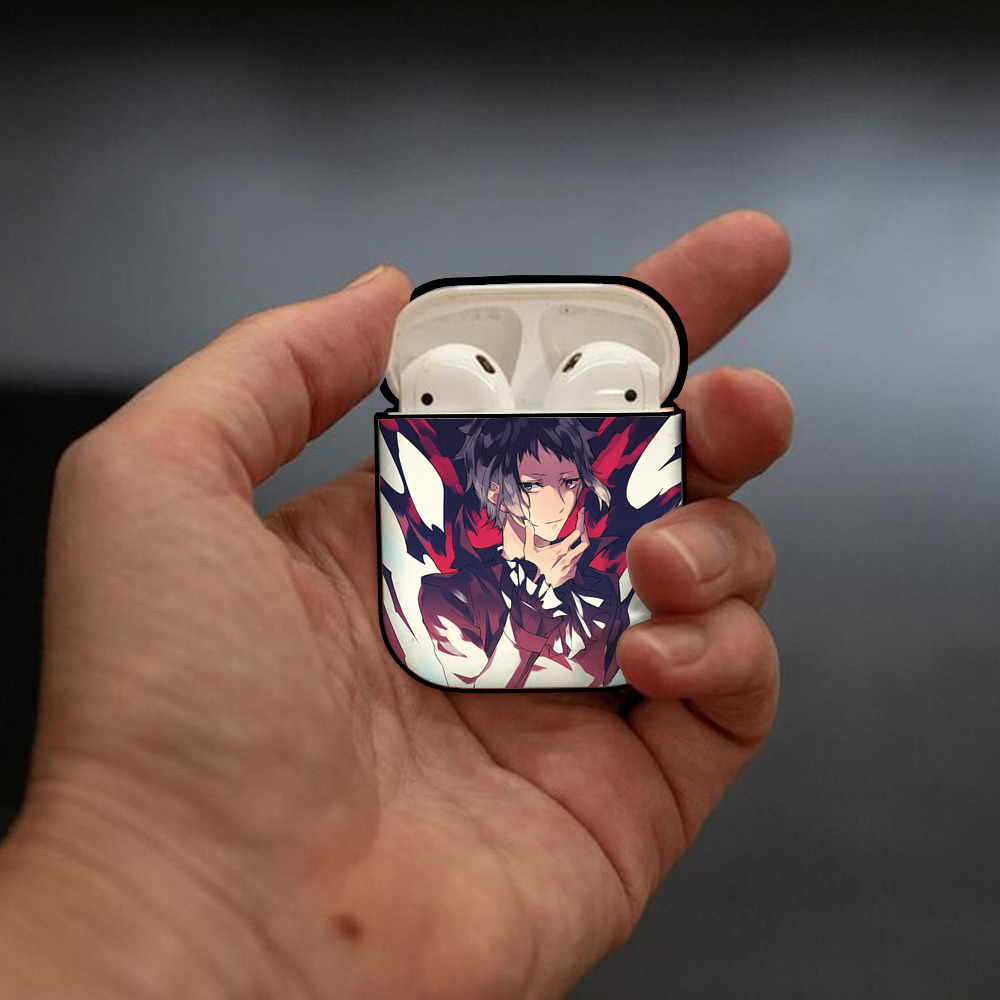 文豪ストレイドッグス Bungo Stray Dogs AirPods 第2世代保護ケース ハードシェル ブラック 耐衝撃・防指紋・カラビナ付き