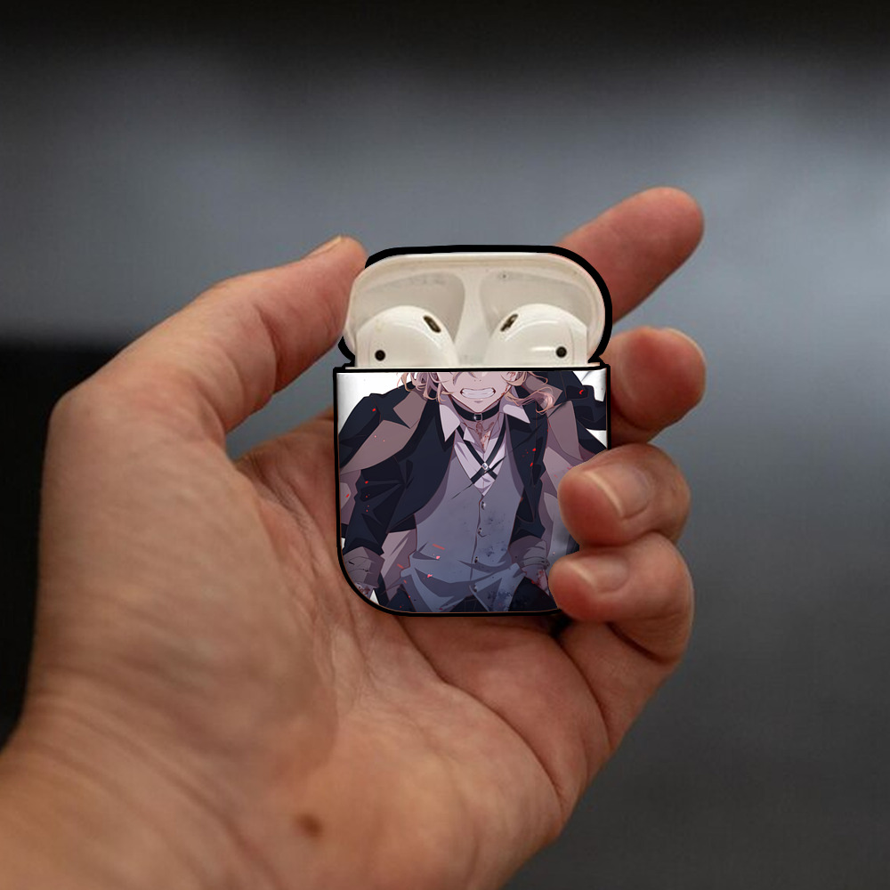 文豪ストレイドッグス Bungo Stray Dogs AirPods 第2世代保護ケース ハードシェル ブラック 耐衝撃・防指紋・カラビナ付き