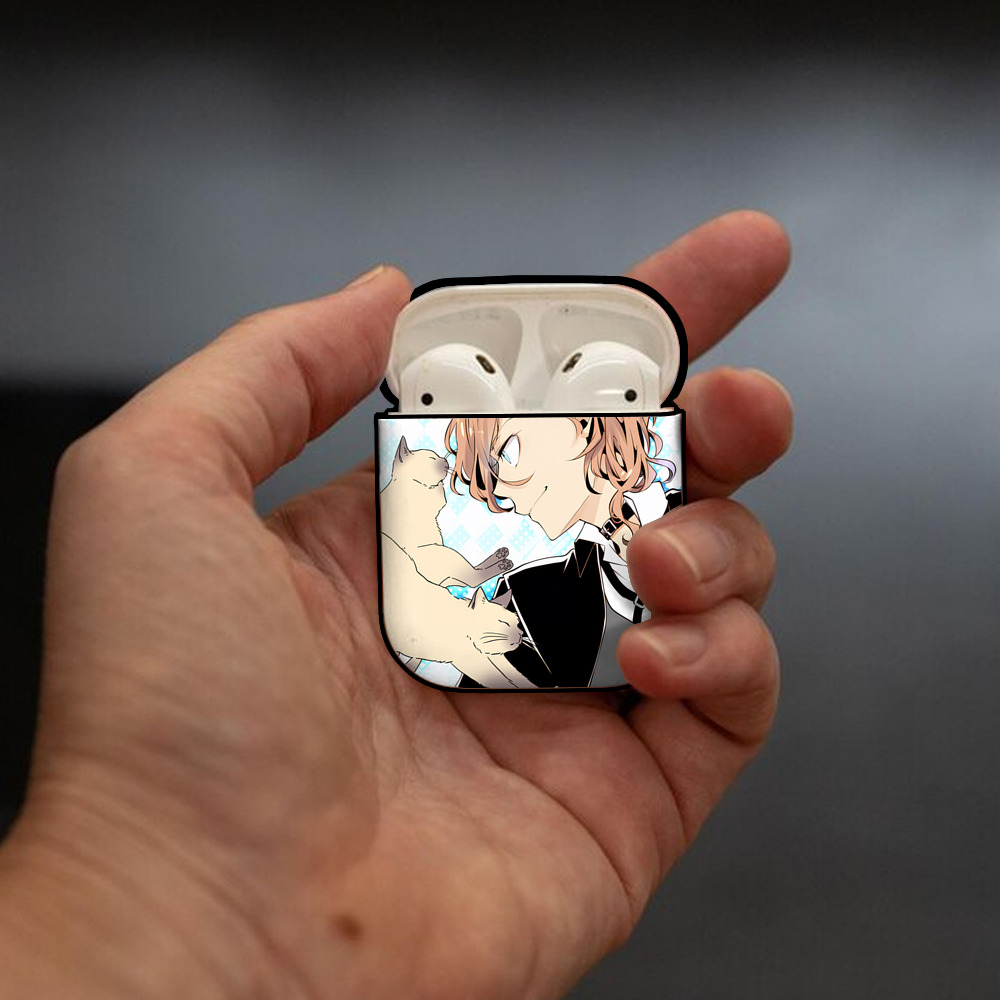 文豪ストレイドッグス Bungo Stray Dogs AirPods 第2世代保護ケース ハードシェル ブラック 耐衝撃・防指紋・カラビナ付き