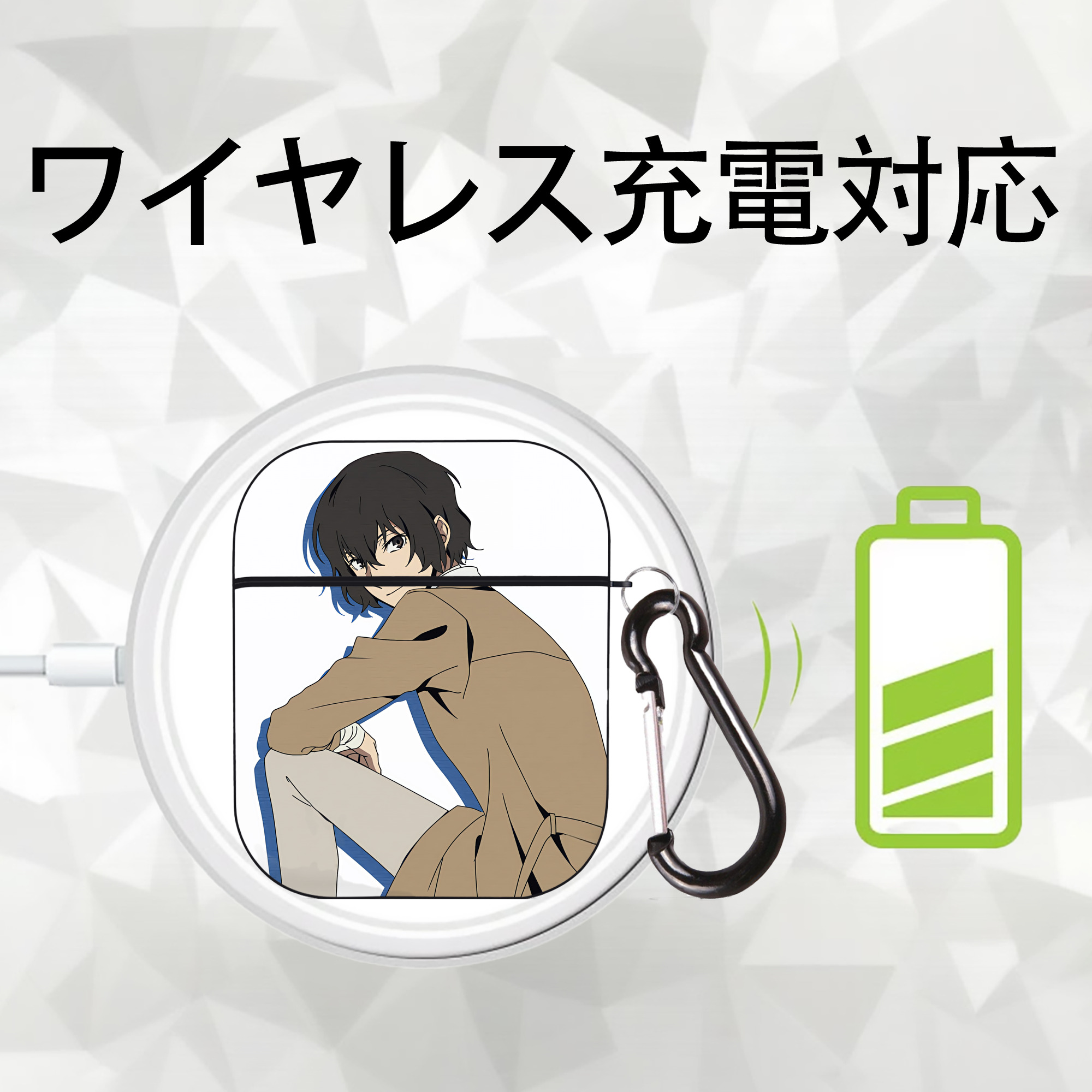 文豪ストレイドッグス Bungo Stray Dogs AirPods 第2世代保護ケース ハードシェル ブラック 耐衝撃・防指紋・カラビナ付き