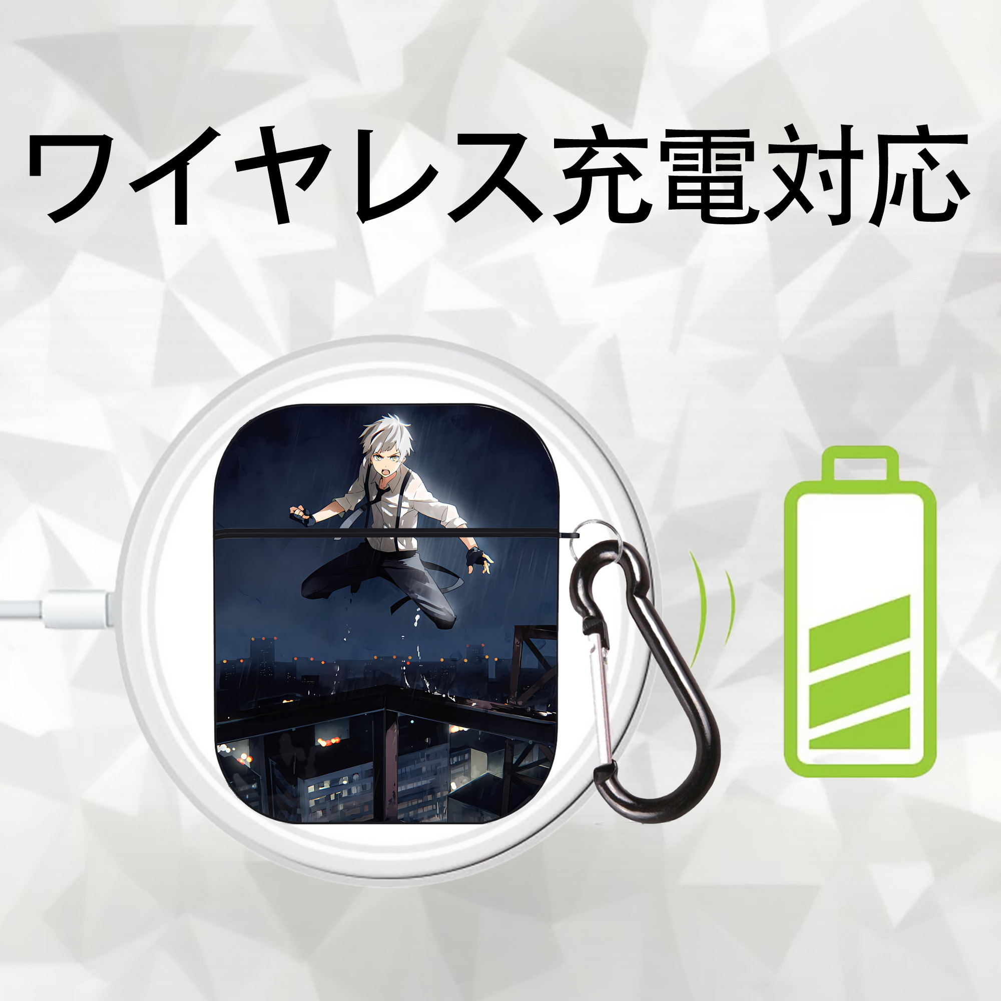 文豪ストレイドッグス Bungo Stray Dogs AirPods 第2世代保護ケース ハードシェル ブラック 耐衝撃・防指紋・カラビナ付き