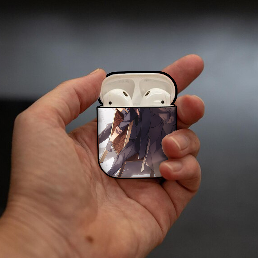 文豪ストレイドッグス Bungo Stray Dogs AirPods 第2世代保護ケース ハードシェル ブラック 耐衝撃・防指紋・カラビナ付き