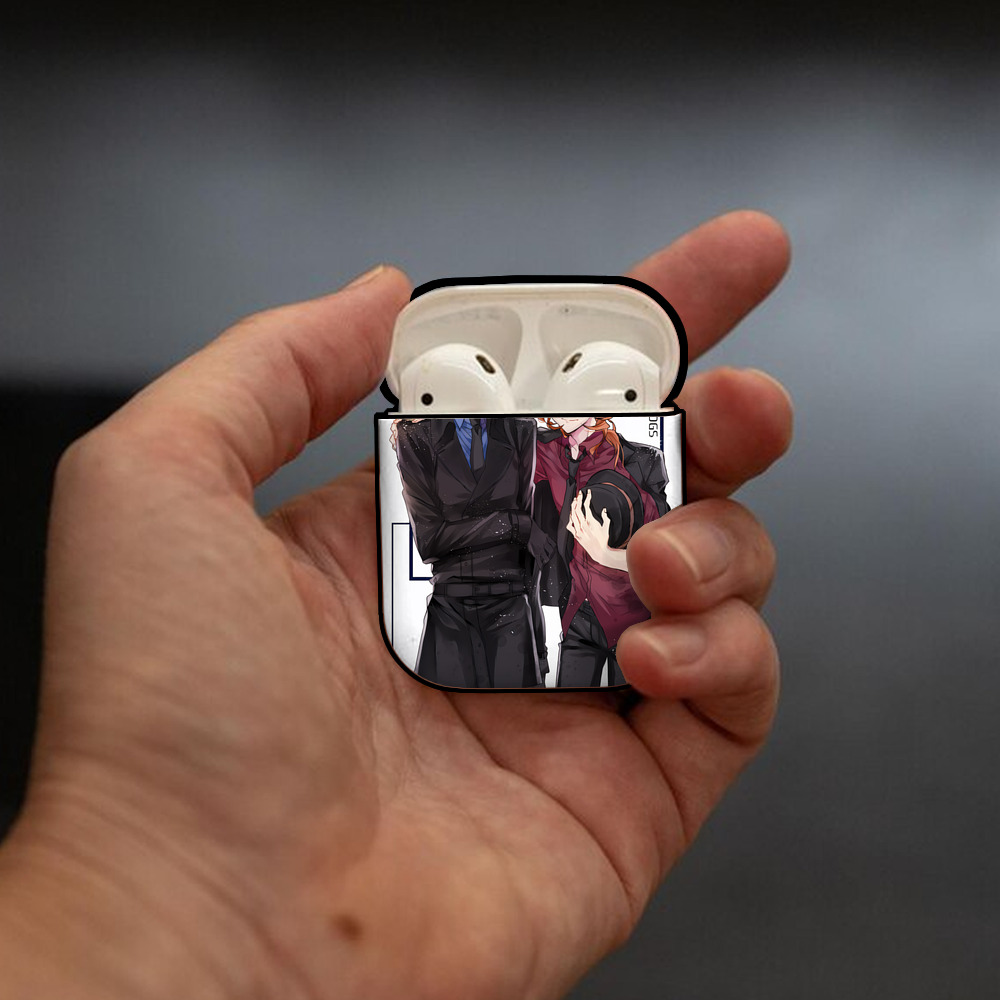 文豪ストレイドッグス Bungo Stray Dogs AirPods 第2世代保護ケース ハードシェル ブラック 耐衝撃・防指紋・カラビナ付き