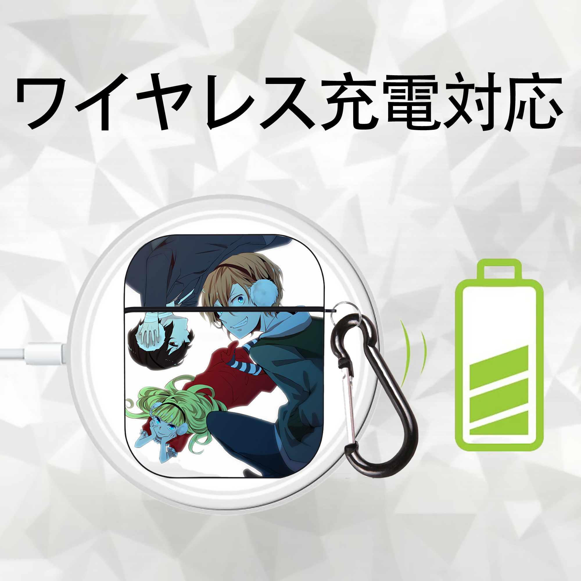 文豪ストレイドッグス Bungo Stray Dogs AirPods 第2世代保護ケース ハードシェル ブラック 耐衝撃・防指紋・カラビナ付き
