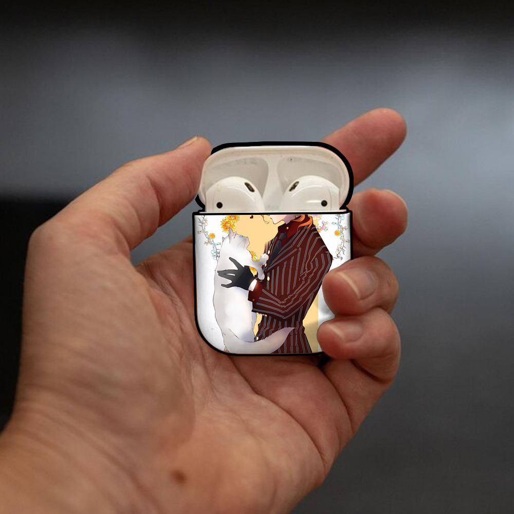 文豪ストレイドッグス Bungo Stray Dogs AirPods 第2世代保護ケース ハードシェル ブラック 耐衝撃・防指紋・カラビナ付き