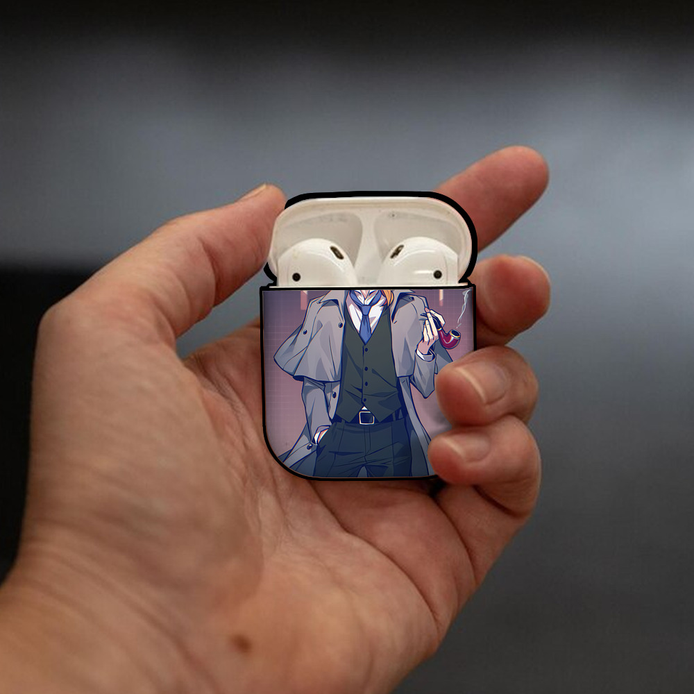 文豪ストレイドッグス Bungo Stray Dogs AirPods 第2世代保護ケース ハードシェル ブラック 耐衝撃・防指紋・カラビナ付き
