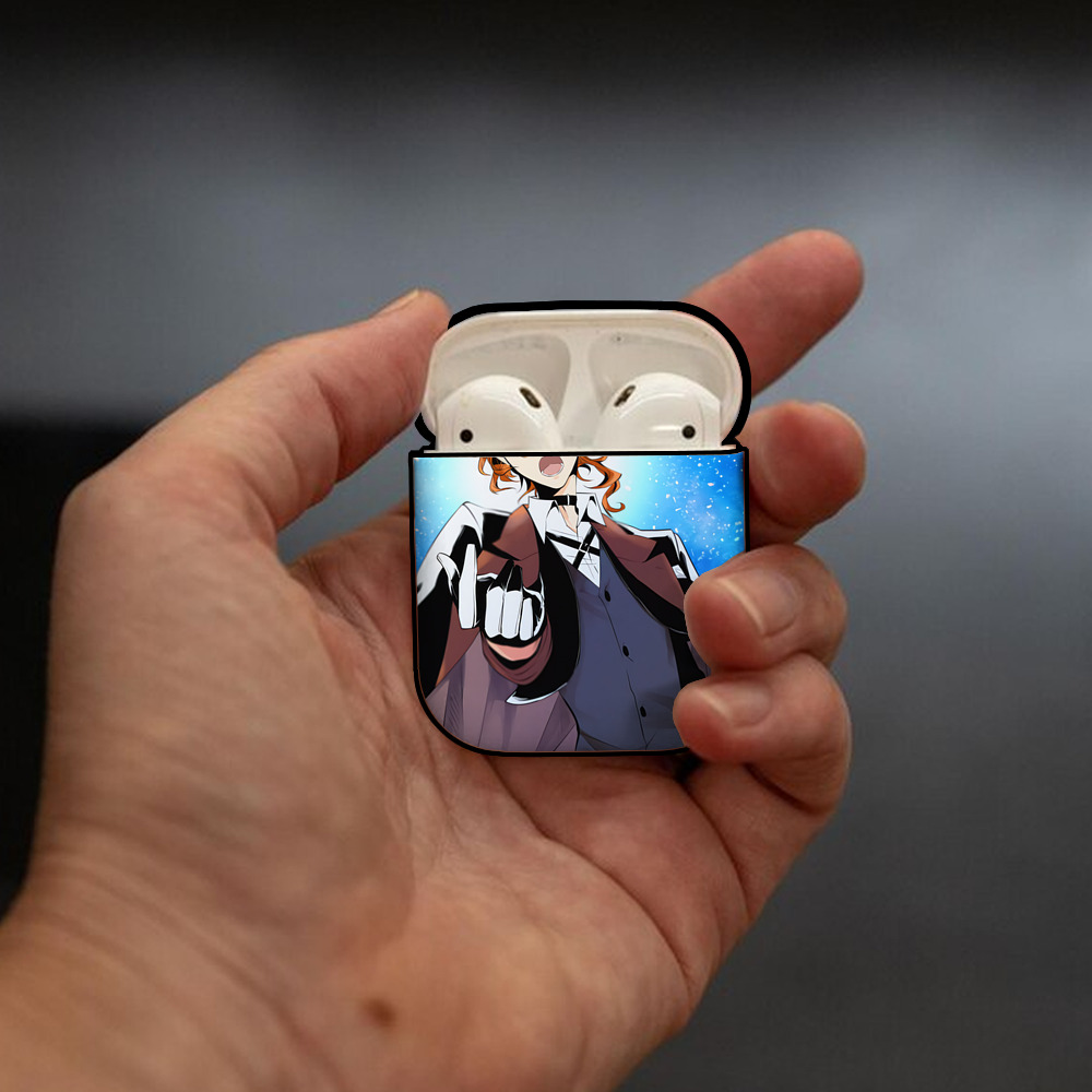文豪ストレイドッグス Bungo Stray Dogs AirPods 第2世代保護ケース ハードシェル ブラック 耐衝撃・防指紋・カラビナ付き