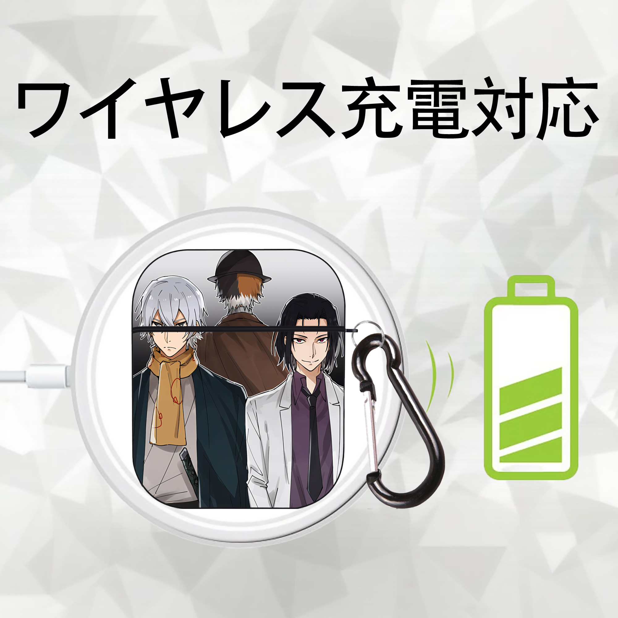 文豪ストレイドッグス Bungo Stray Dogs AirPods 第2世代保護ケース ハードシェル ブラック 耐衝撃・防指紋・カラビナ付き
