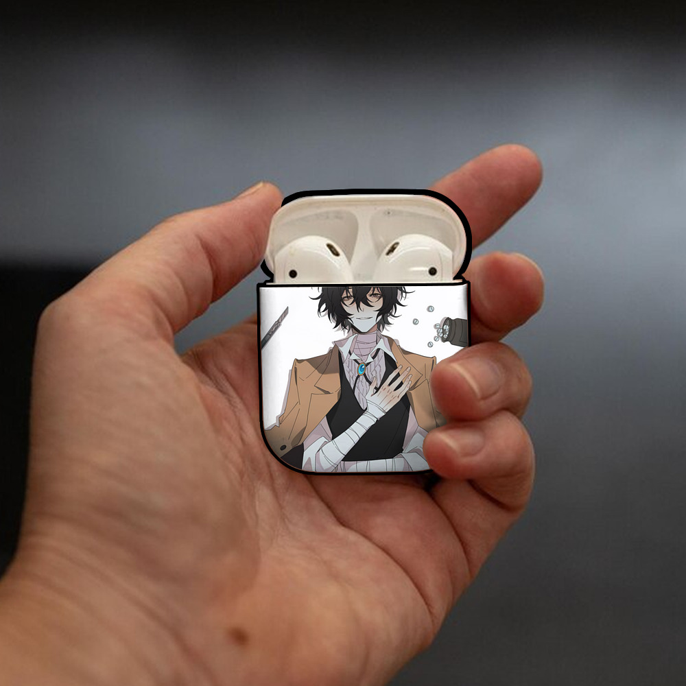 文豪ストレイドッグス Bungo Stray Dogs AirPods 第2世代保護ケース ハードシェル ブラック 耐衝撃・防指紋・カラビナ付き