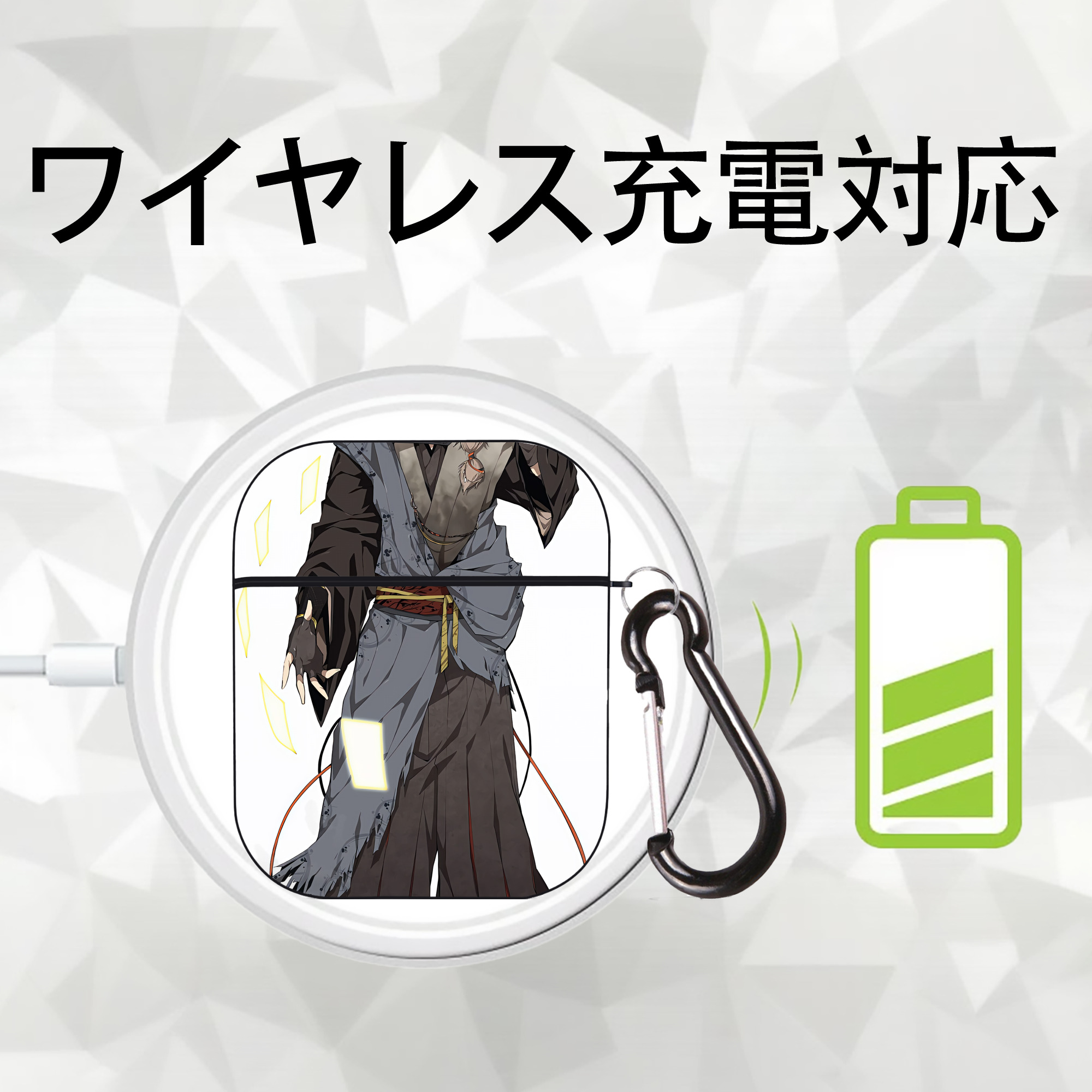 文豪ストレイドッグス Bungo Stray Dogs AirPods 第2世代保護ケース ハードシェル ブラック 耐衝撃・防指紋・カラビナ付き