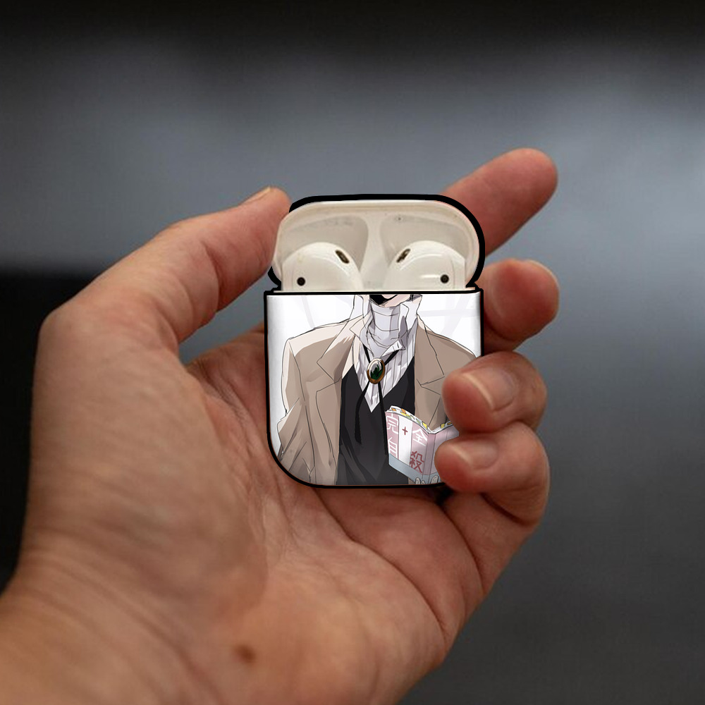 文豪ストレイドッグス Bungo Stray Dogs AirPods 第2世代保護ケース ハードシェル ブラック 耐衝撃・防指紋・カラビナ付き