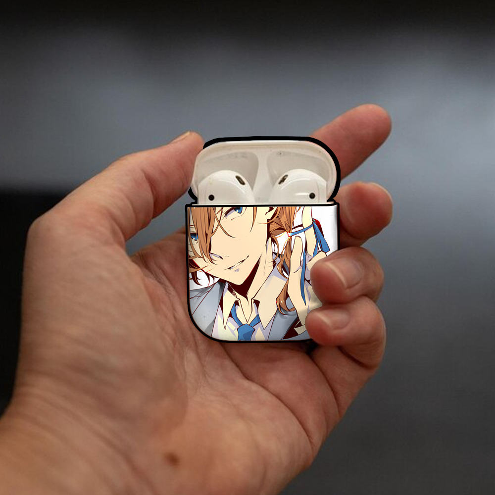 文豪ストレイドッグス Bungo Stray Dogs AirPods 第2世代保護ケース ハードシェル ブラック 耐衝撃・防指紋・カラビナ付き