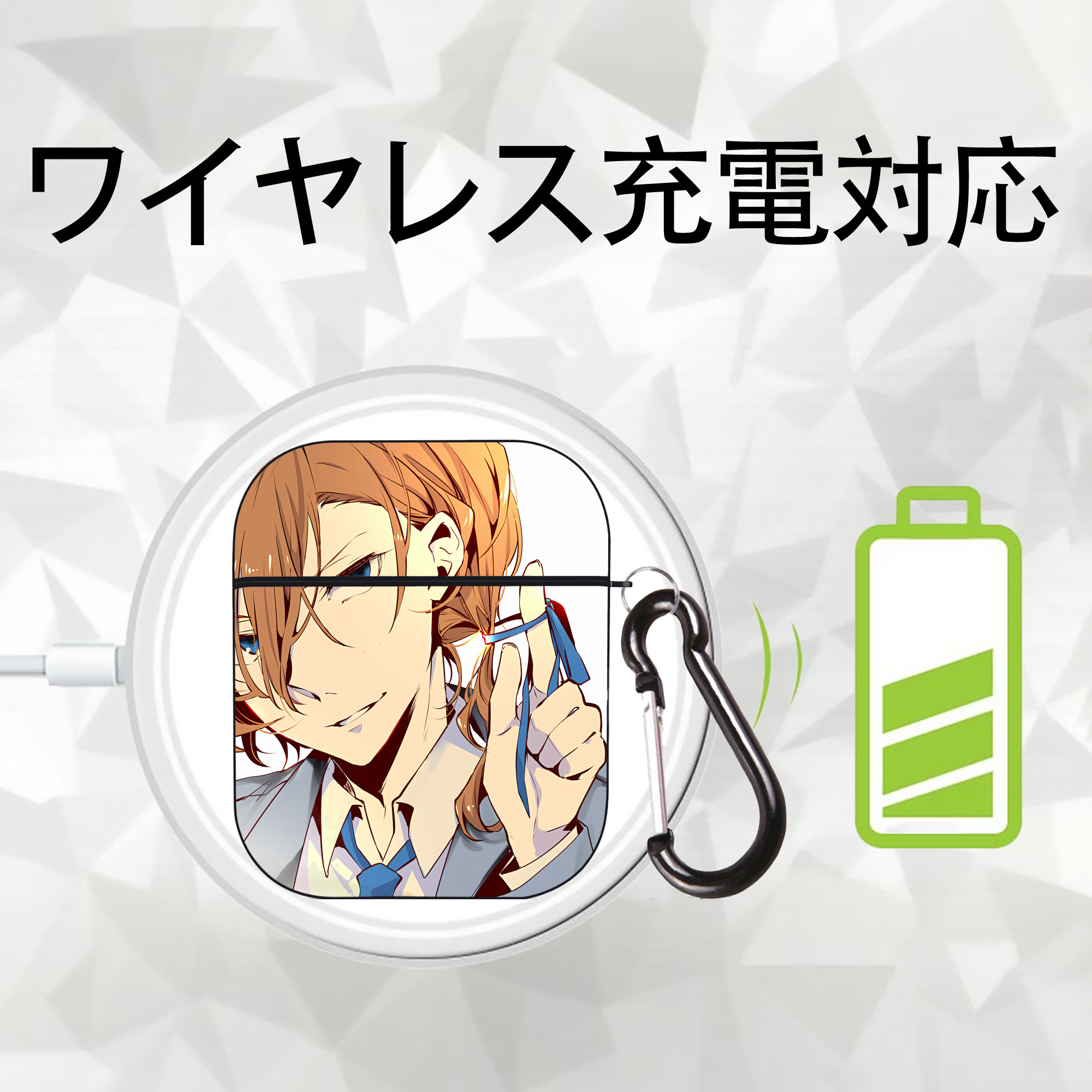 文豪ストレイドッグス Bungo Stray Dogs AirPods 第2世代保護ケース ハードシェル ブラック 耐衝撃・防指紋・カラビナ付き