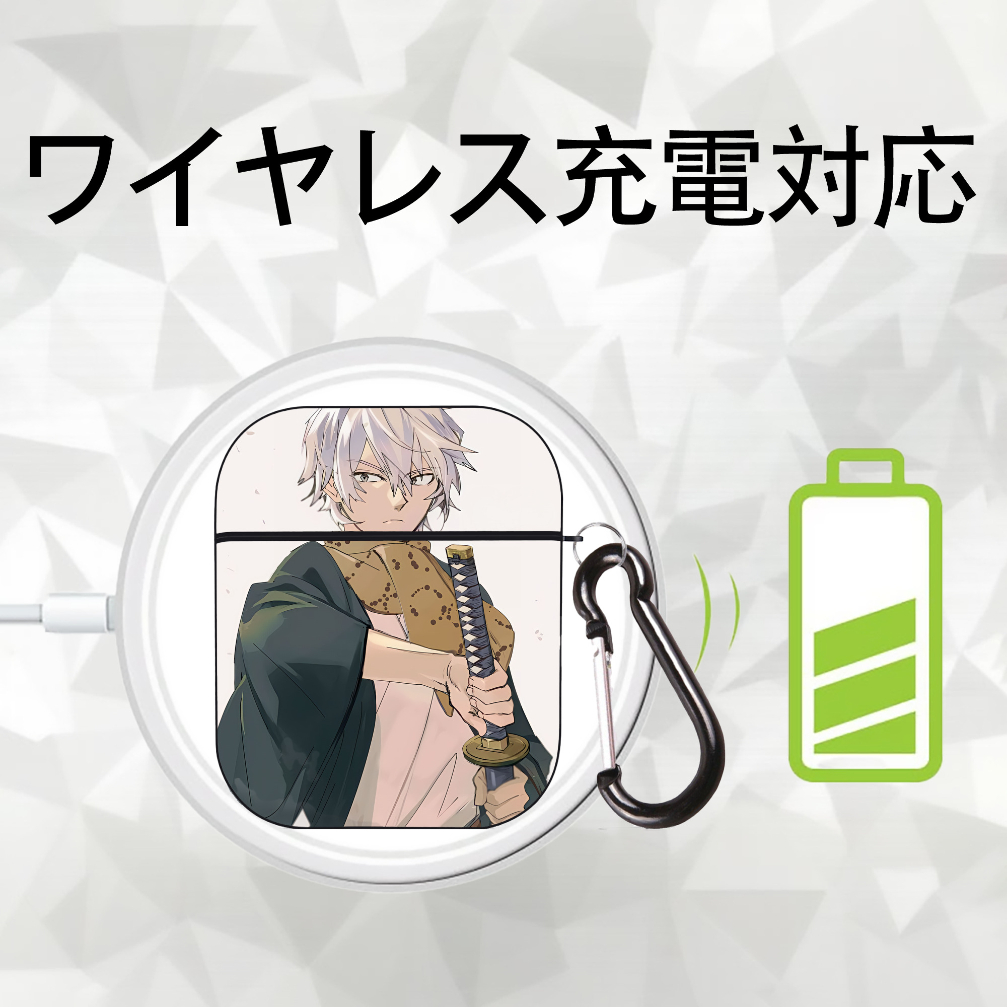 文豪ストレイドッグス Bungo Stray Dogs AirPods 第2世代保護ケース ハードシェル ブラック 耐衝撃・防指紋・カラビナ付き