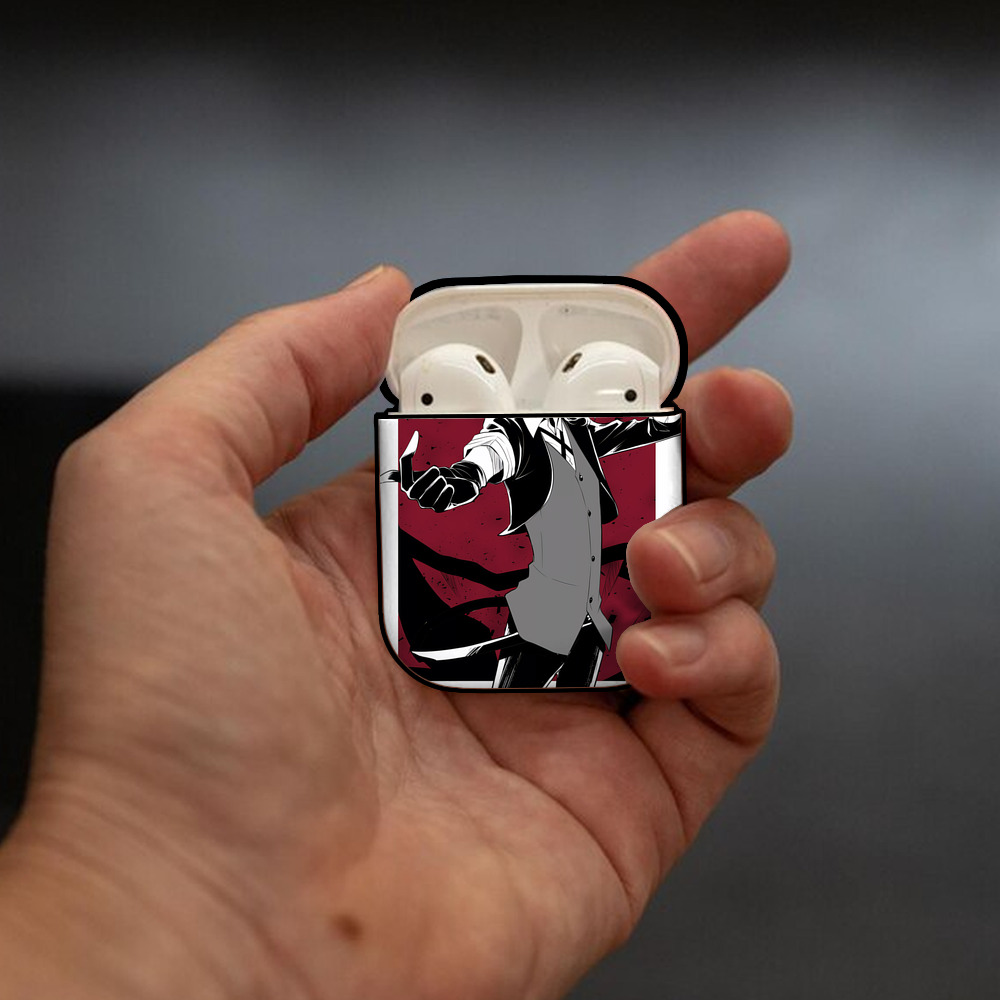 文豪ストレイドッグス Bungo Stray Dogs AirPods 第2世代保護ケース ハードシェル ブラック 耐衝撃・防指紋・カラビナ付き