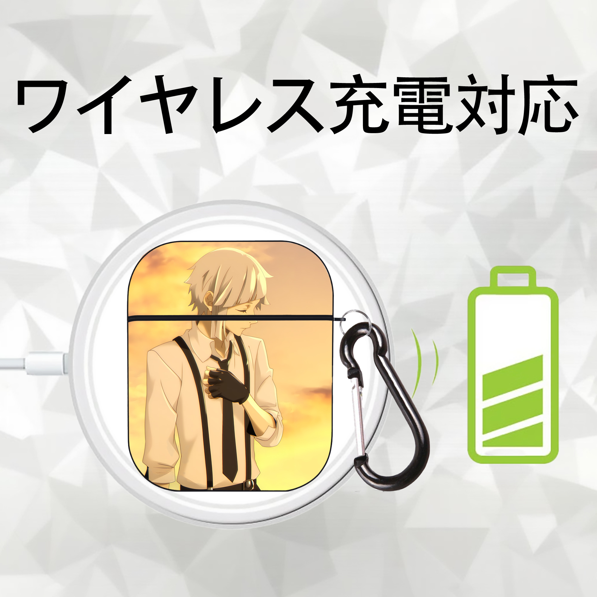 文豪ストレイドッグス Bungo Stray Dogs AirPods 第2世代保護ケース ハードシェル ブラック 耐衝撃・防指紋・カラビナ付き