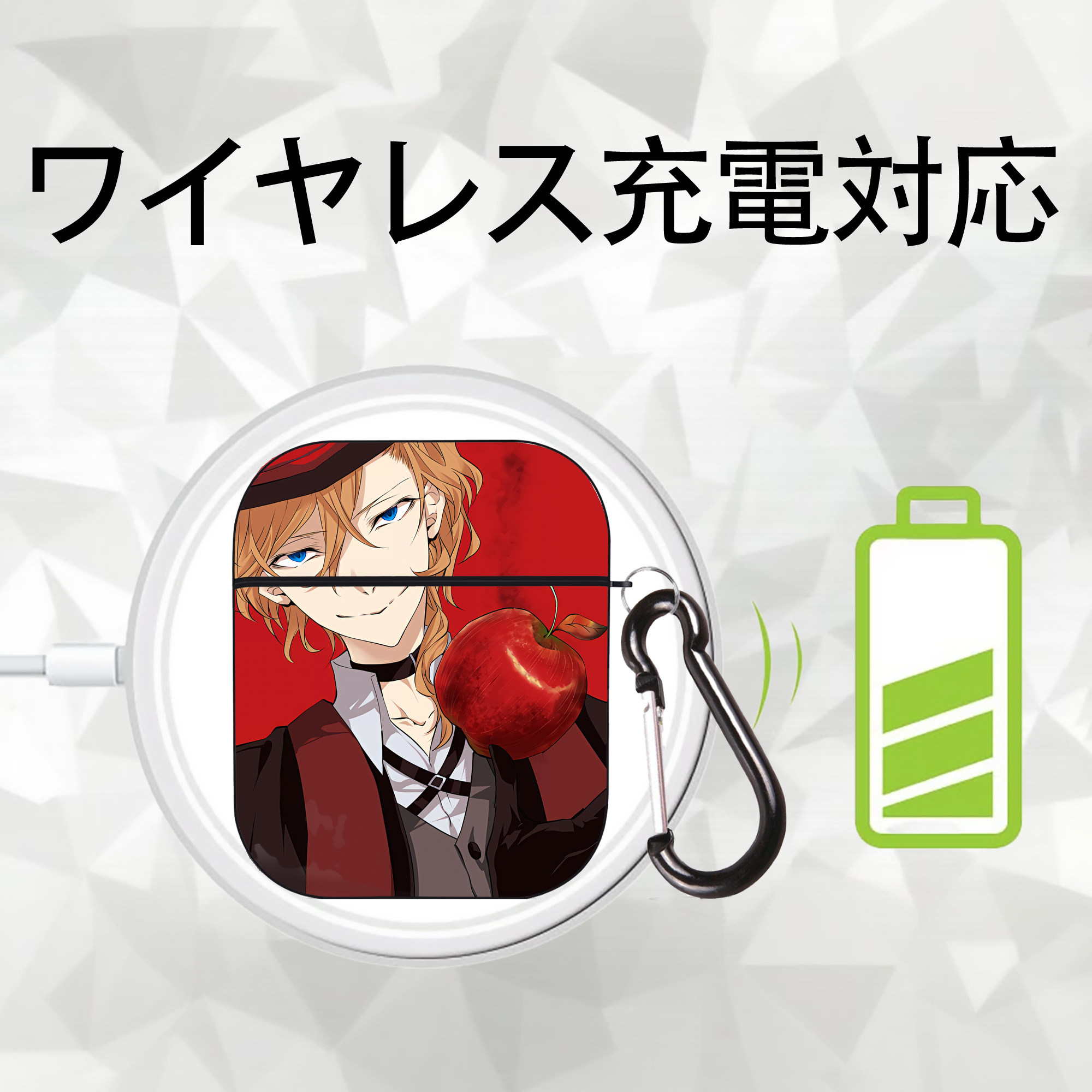 文豪ストレイドッグス Bungo Stray Dogs AirPods 第2世代保護ケース ハードシェル ブラック 耐衝撃・防指紋・カラビナ付き