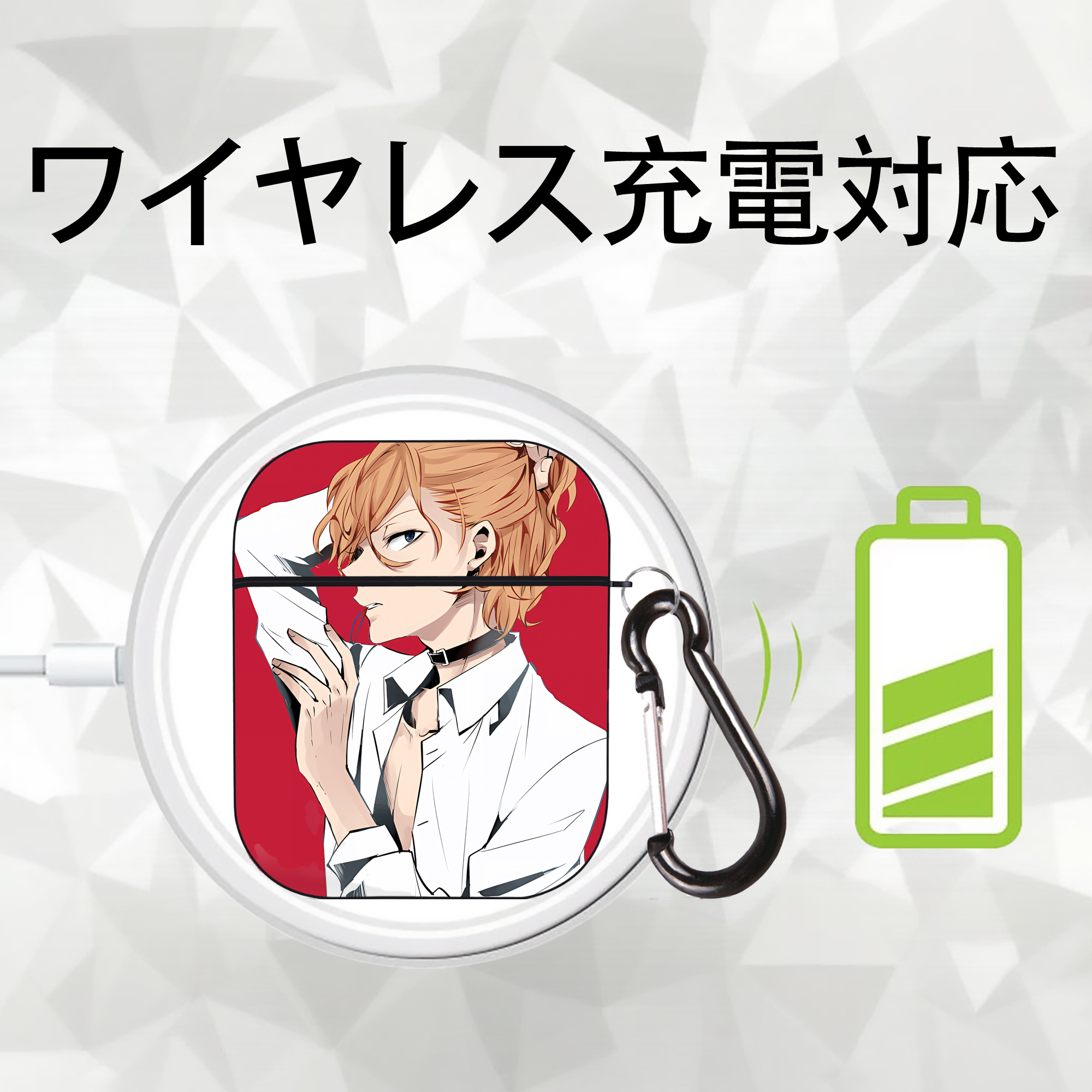 文豪ストレイドッグス Bungo Stray Dogs AirPods 第2世代保護ケース ハードシェル ブラック 耐衝撃・防指紋・カラビナ付き