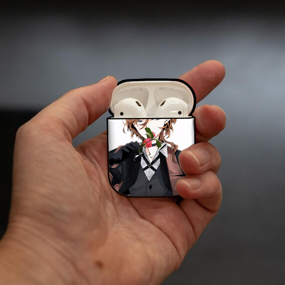 文豪ストレイドッグス Bungo Stray Dogs AirPods 第2世代保護ケース ハードシェル ブラック 耐衝撃・防指紋・カラビナ付き