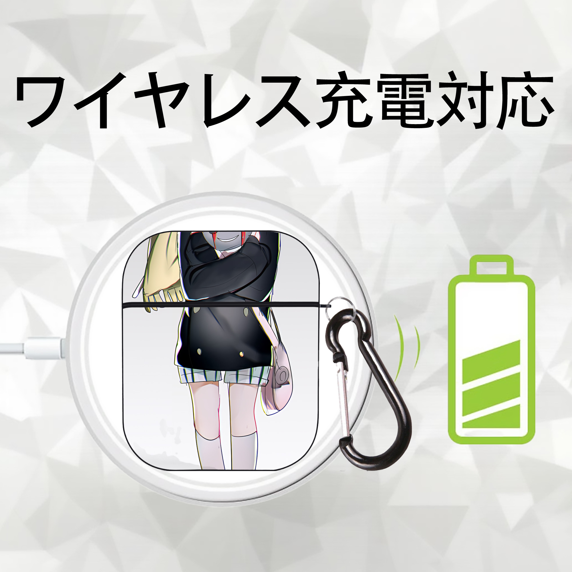 文豪ストレイドッグス Bungo Stray Dogs AirPods 第2世代保護ケース ハードシェル ブラック 耐衝撃・防指紋・カラビナ付き