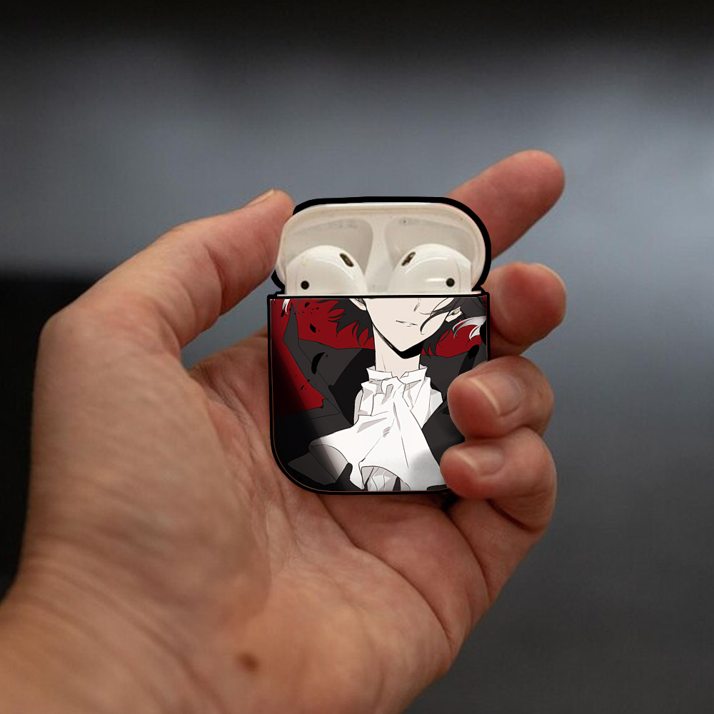 文豪ストレイドッグス Bungo Stray Dogs AirPods 第2世代保護ケース ハードシェル ブラック 耐衝撃・防指紋・カラビナ付き