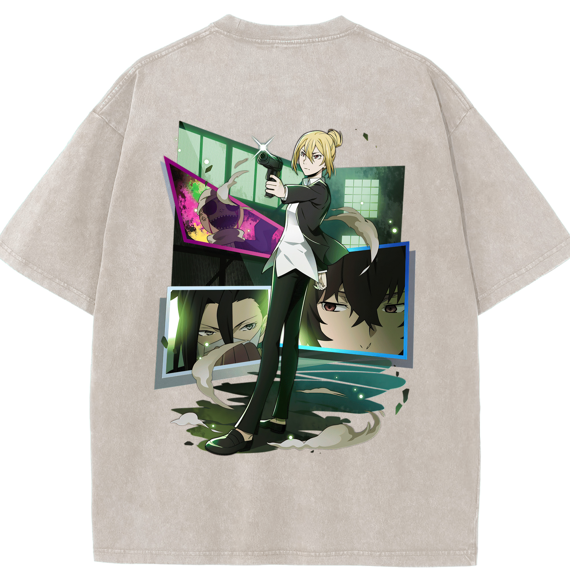 （画像用） 文豪ストレイドッグス Bungo Stray Dogs 綿100% ヴィンテージ風 半袖Tシャツ（背面プリント）