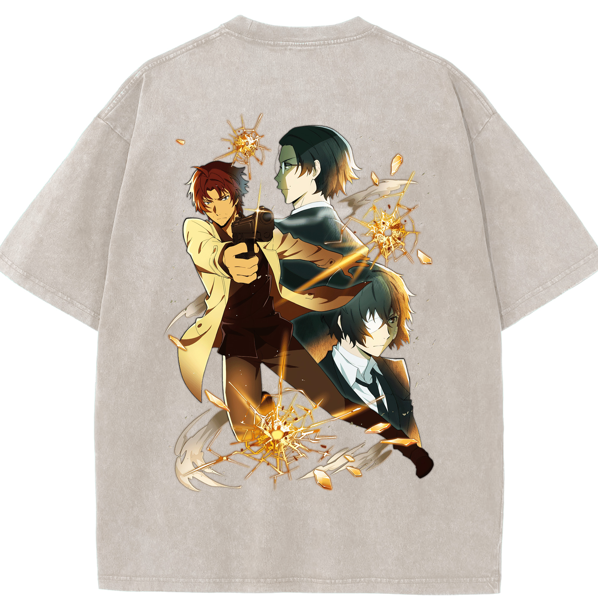 （画像用） 文豪ストレイドッグス Bungo Stray Dogs 綿100% ヴィンテージ風 半袖Tシャツ（背面プリント）