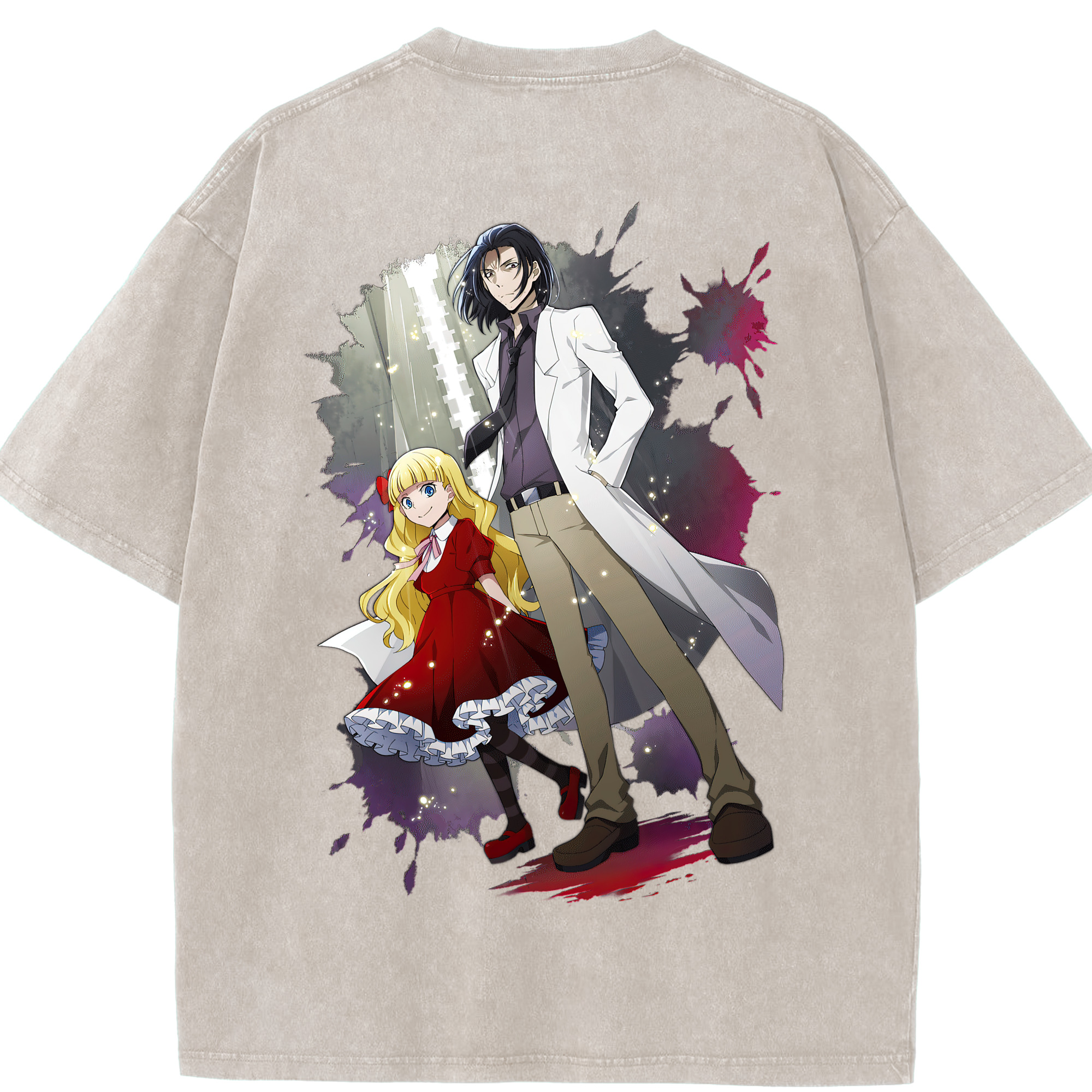 （画像用） 文豪ストレイドッグス Bungo Stray Dogs 綿100% ヴィンテージ風 半袖Tシャツ（背面プリント）