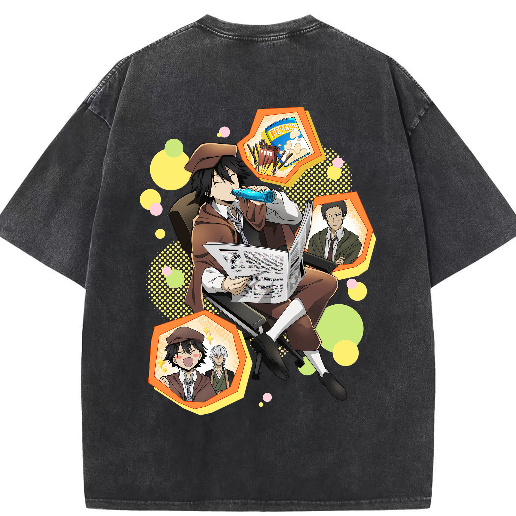 （画像用） 文豪ストレイドッグス Bungo Stray Dogs 綿100% ヴィンテージ風 半袖Tシャツ（背面プリント）