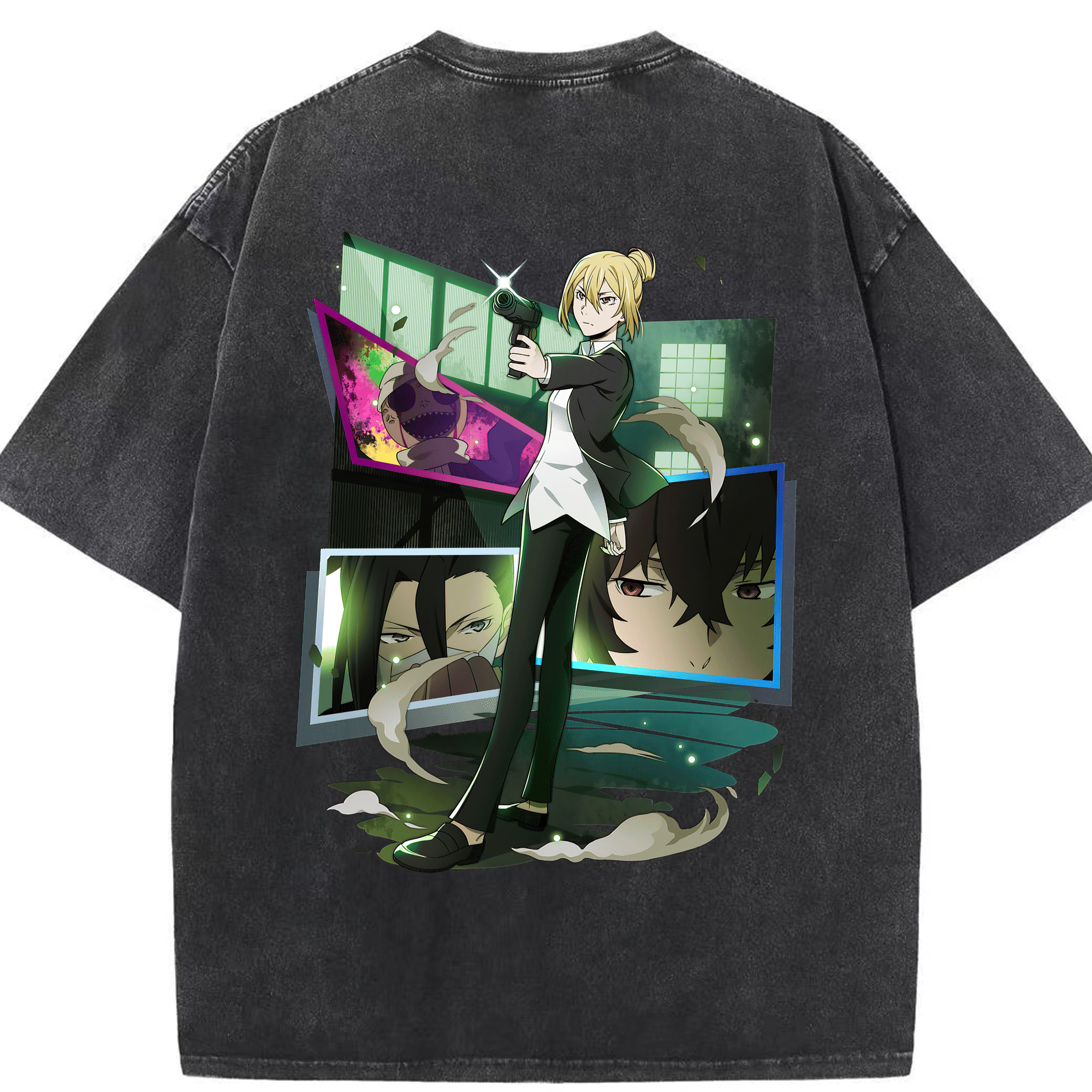 （画像用） 文豪ストレイドッグス Bungo Stray Dogs 綿100% ヴィンテージ風 半袖Tシャツ（背面プリント）