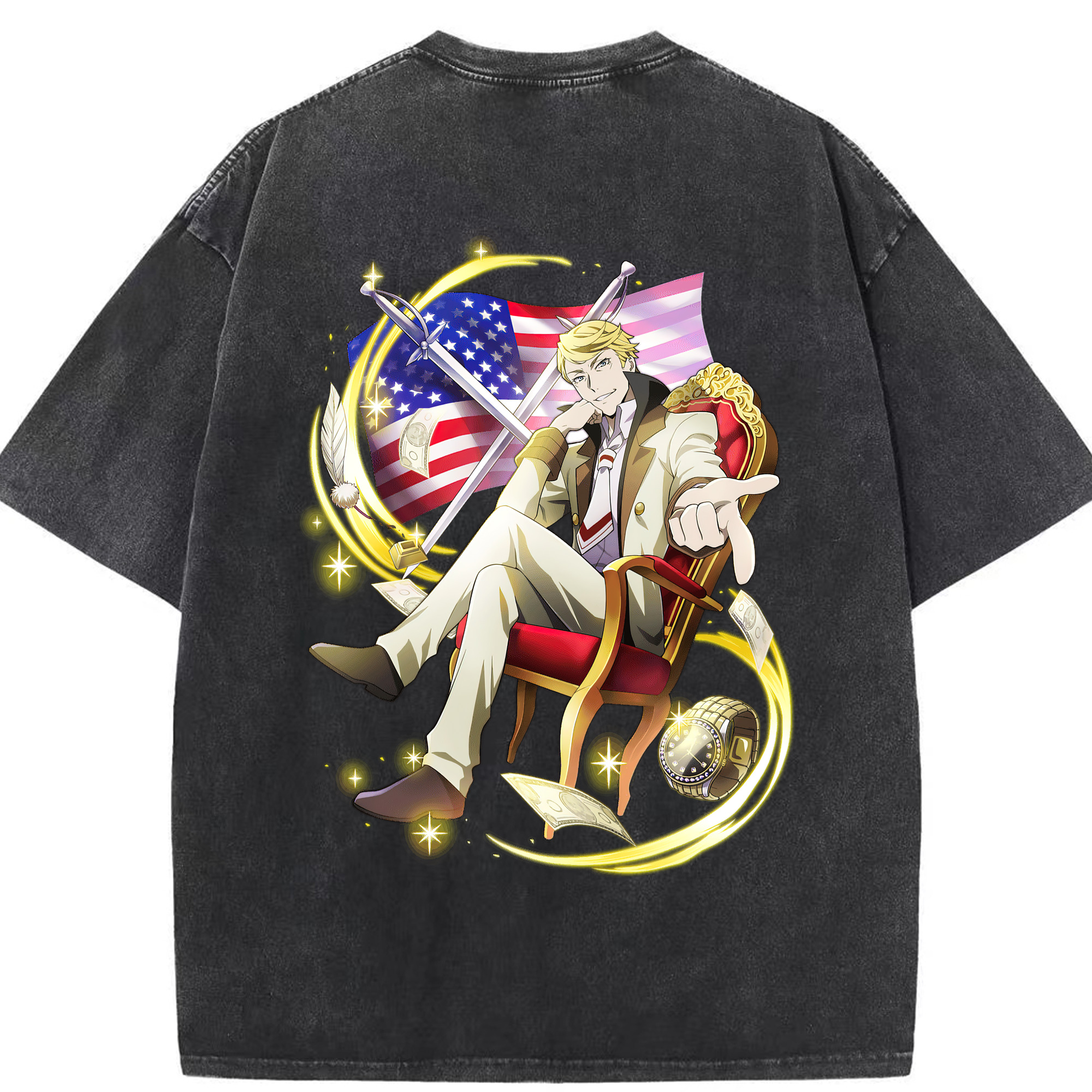 （画像用） 文豪ストレイドッグス Bungo Stray Dogs 綿100% ヴィンテージ風 半袖Tシャツ（背面プリント）