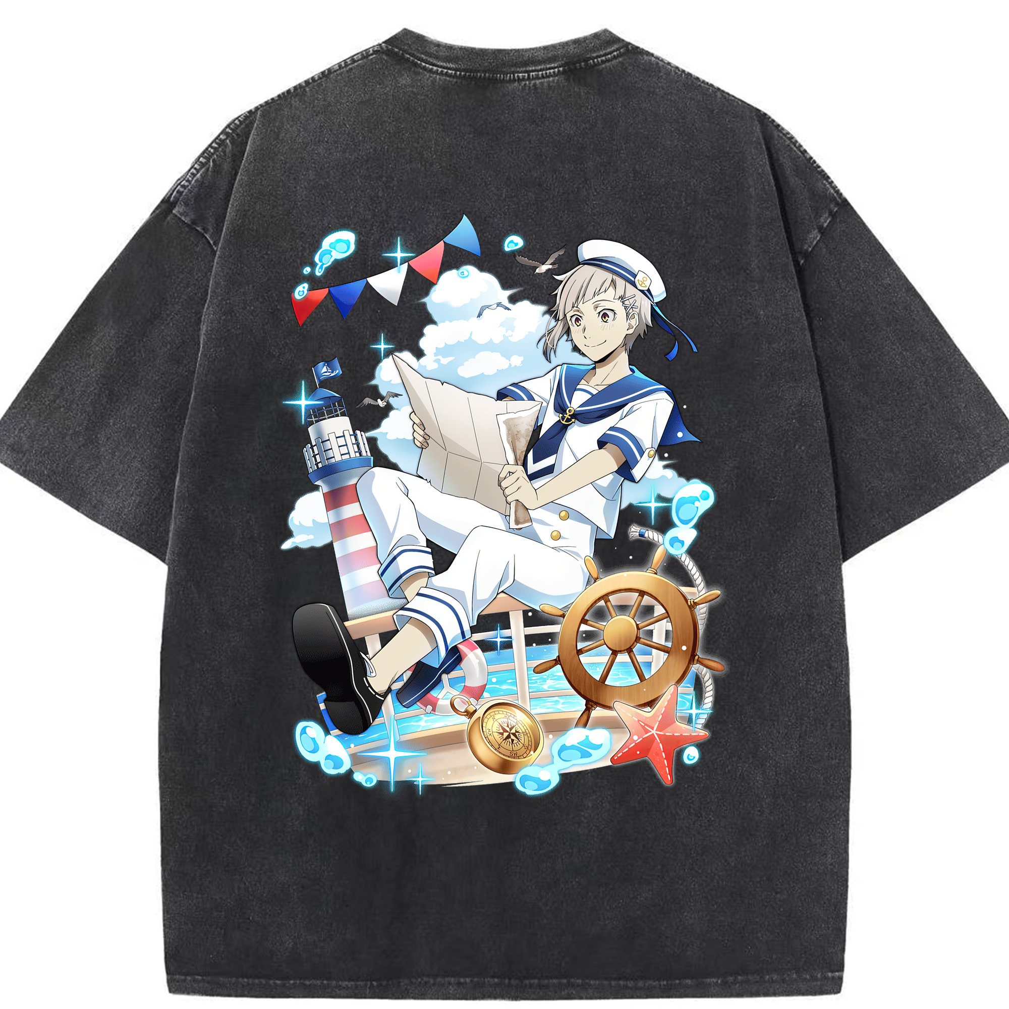 （画像用） 文豪ストレイドッグス Bungo Stray Dogs 綿100% ヴィンテージ風 半袖Tシャツ（背面プリント）