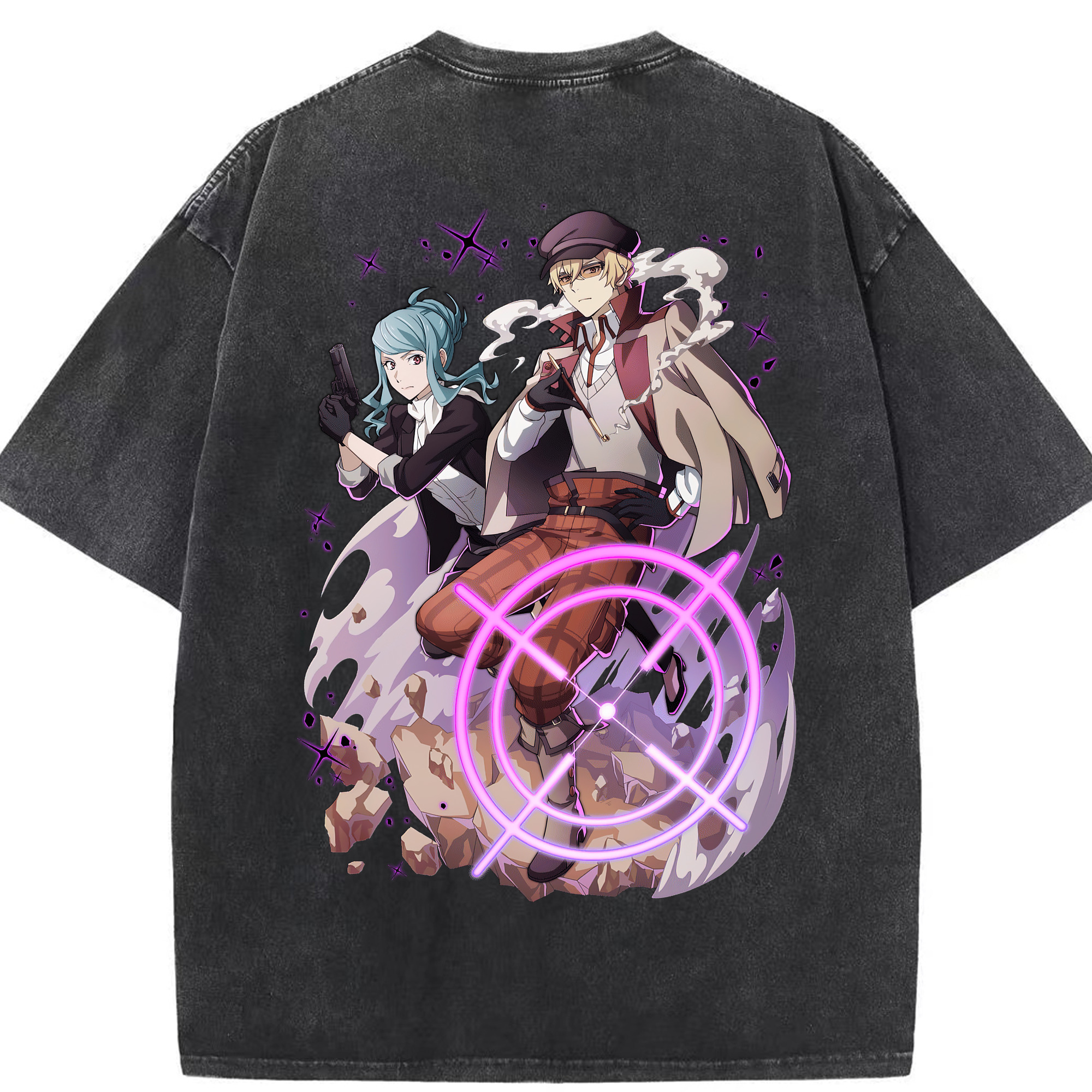 （画像用） 文豪ストレイドッグス Bungo Stray Dogs 綿100% ヴィンテージ風 半袖Tシャツ（背面プリント）