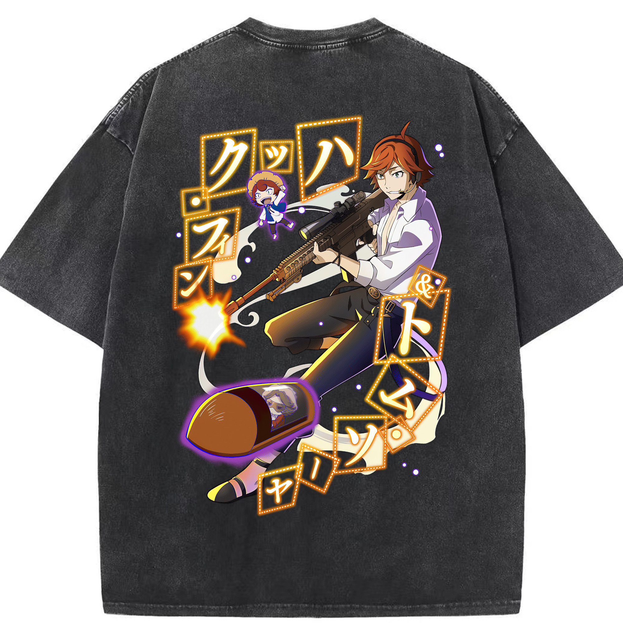 （画像用） 文豪ストレイドッグス Bungo Stray Dogs 綿100% ヴィンテージ風 半袖Tシャツ（背面プリント）