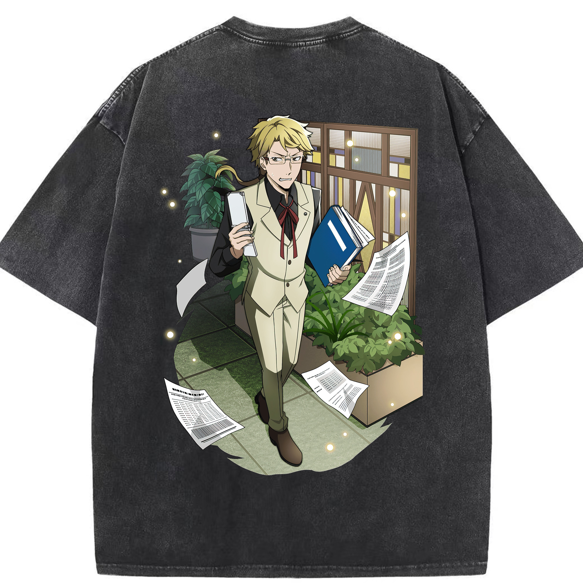 （画像用） 文豪ストレイドッグス Bungo Stray Dogs 綿100% ヴィンテージ風 半袖Tシャツ（背面プリント）