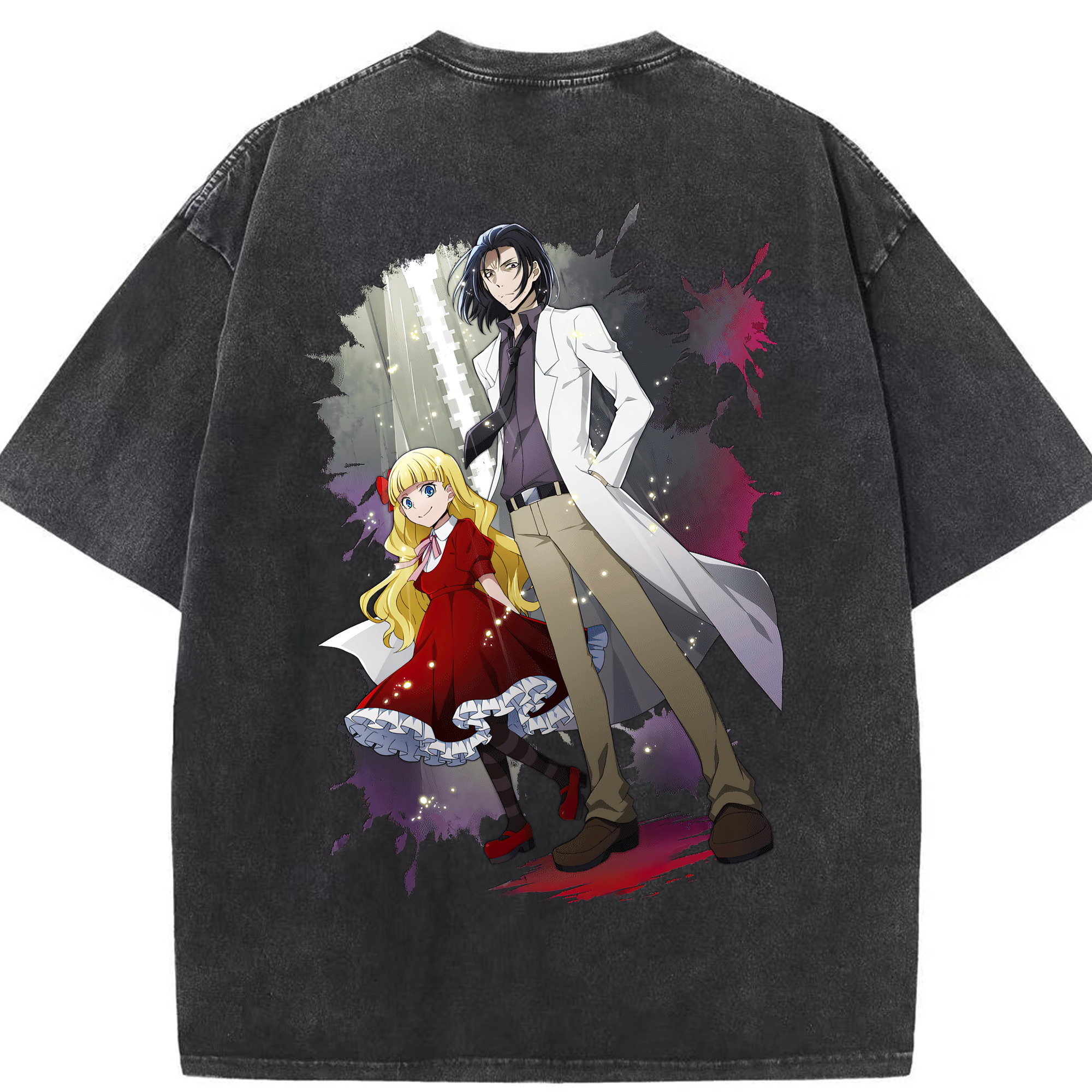 （画像用） 文豪ストレイドッグス Bungo Stray Dogs 綿100% ヴィンテージ風 半袖Tシャツ（背面プリント）
