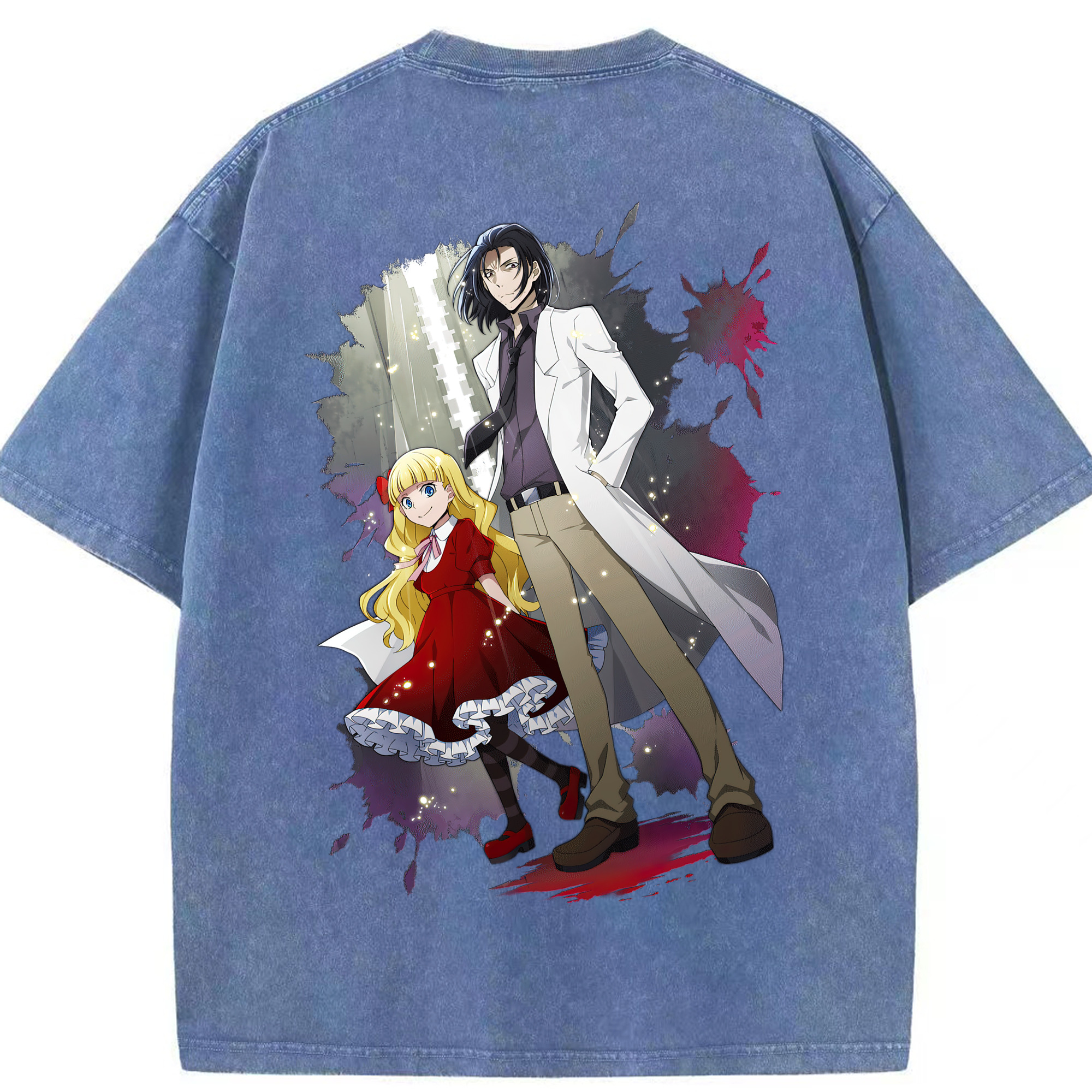 （画像用） 文豪ストレイドッグス Bungo Stray Dogs 綿100% ヴィンテージ風 半袖Tシャツ（背面プリント）